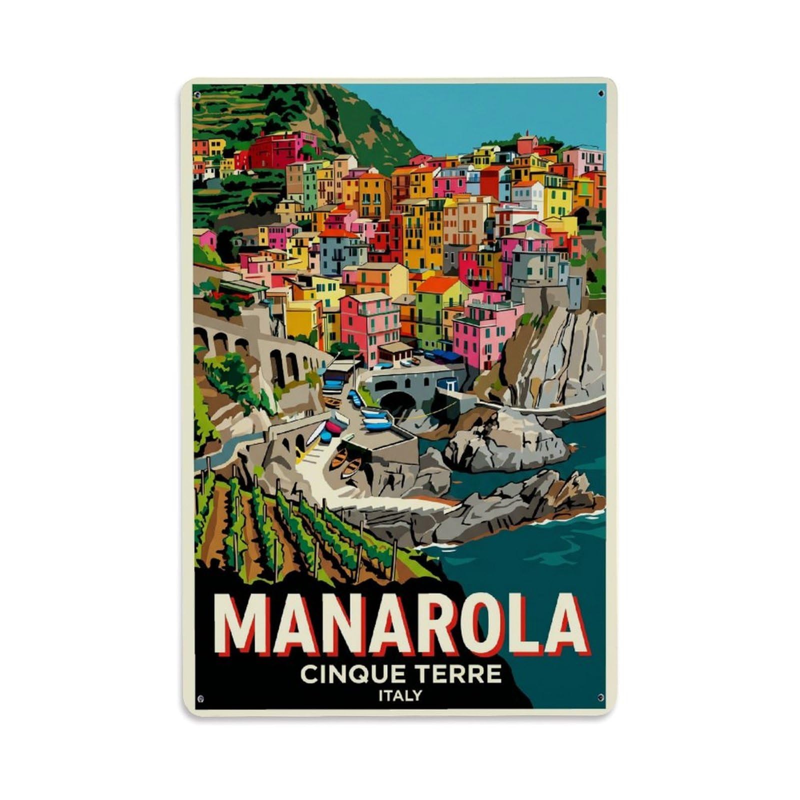 Huiyhb 8X12inch(20X30cm) Vintage Travel Manarola Italy Screenprint Metal Tin Sign