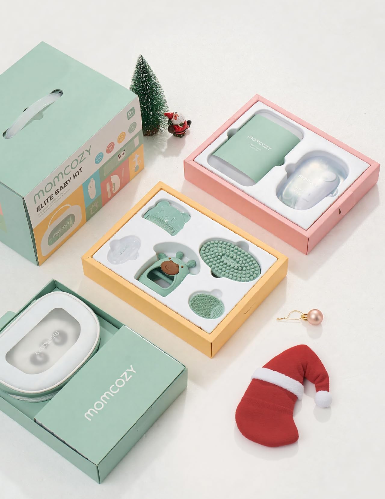 Momcozy Elite Kit Bebe, Neceser Bebe para Cuidado & Limpieza, Cosas para Bebes Recien Nacidos Incluye Electrico Lima Uñas & Aspirador Nasal, Cinturón de Vientre, Termometro, Cepillo Dientes y de Baño