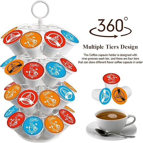 Miniatura 4 de SHURFFY Organizador de carrusel de cápsulas de café compatible con 36 cápsulas de taza