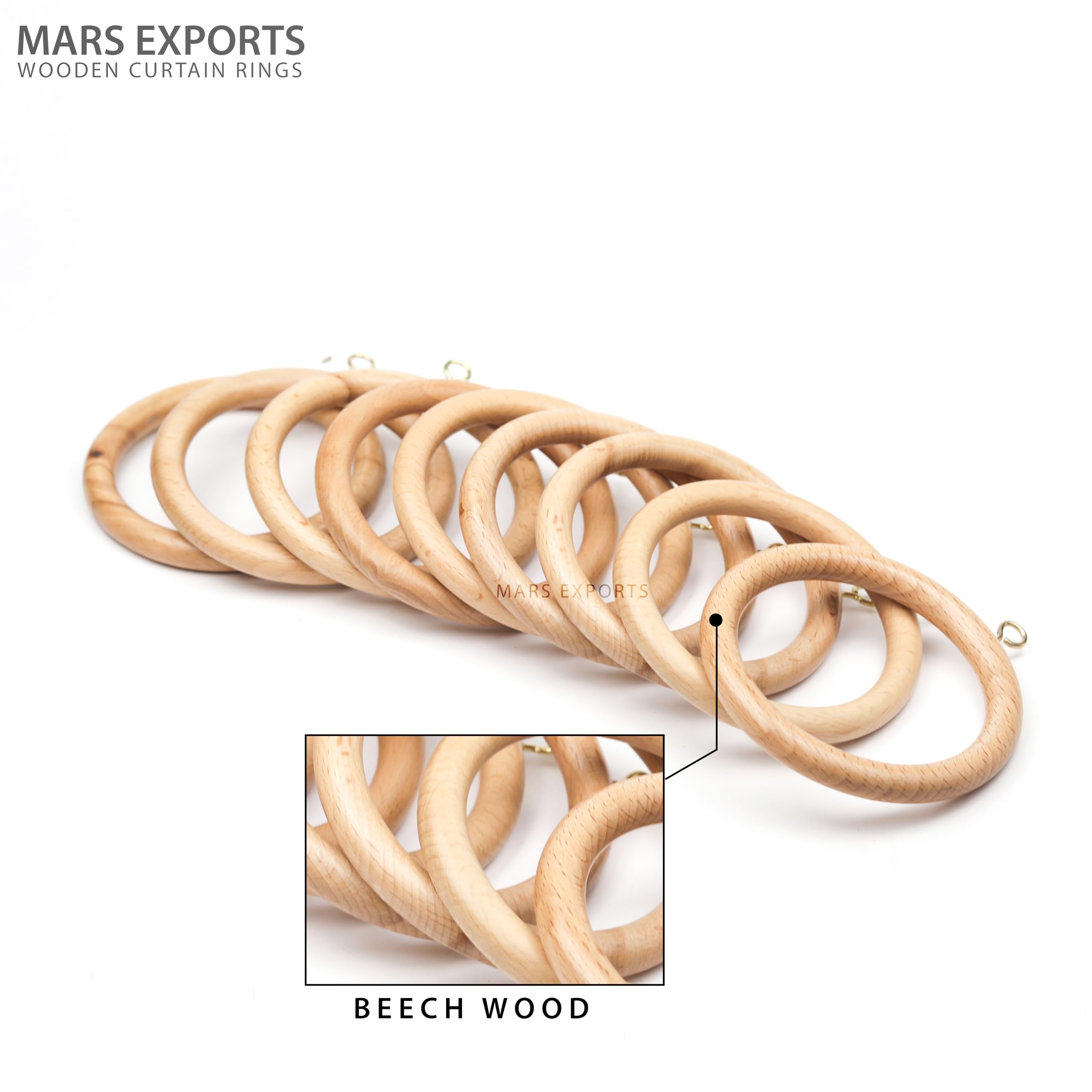 Handmade Wooden Drapery Rod Rings, Curtain Rod Rings, for 1-1.5 inch Curtain Rod Pole - Beech Wood (12, 2.7 INCH Inner Dia) - Image 3