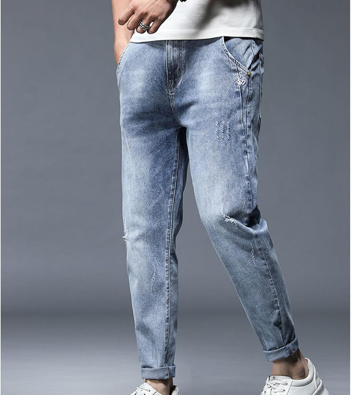 [lsjdln] デニムパンツ メンズ スリム テーパード 美脚 スキニーパンツ デニム ジーンズ ビンテージ加工 ストレッチ入り