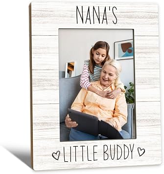 Nana Gifts Picture Frame 5x7, Nana Photo Frame, Christmas Mothers Day Birthday Gifts for NanaGrandma from Grandkids, Nanas Little Buddy Wooden Picture Photo Frames for Desk Home Room Decor