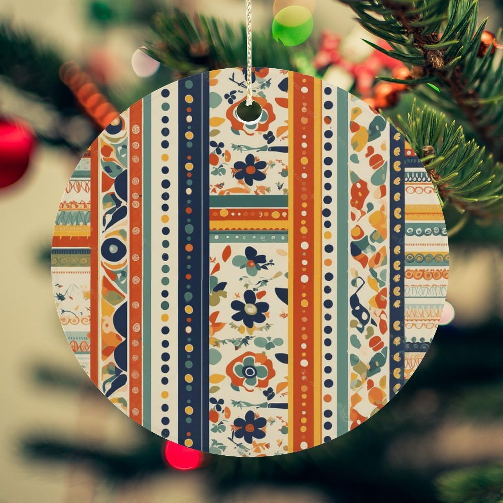 Shapes Christmas Ornament for Christmas Tree Ceramic Round Ornament Winter Holiday Keepsake Gift 2.7" Christmas Tree Hanging Decorations Circle Ceramic Pendant Xmas Gift