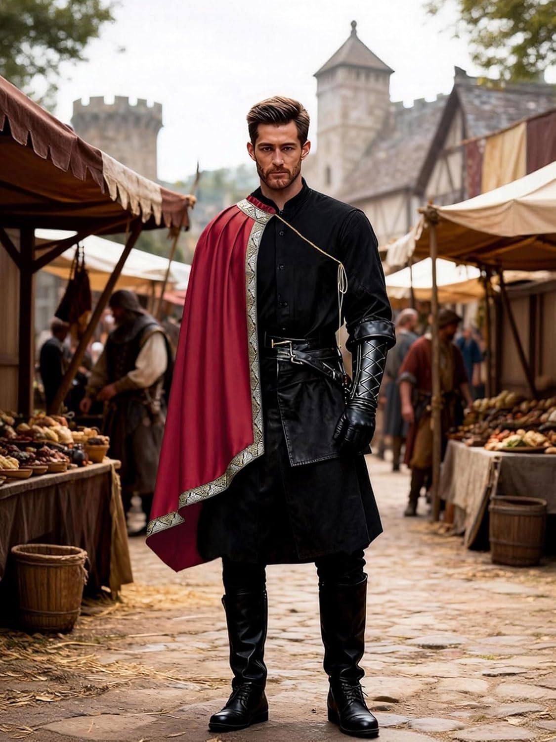 GRAJTCIN Unisex Renaissance Cloak Medieval Shawl Half Shoulder Cape Knight Warrior Halloween Costume - Image 6