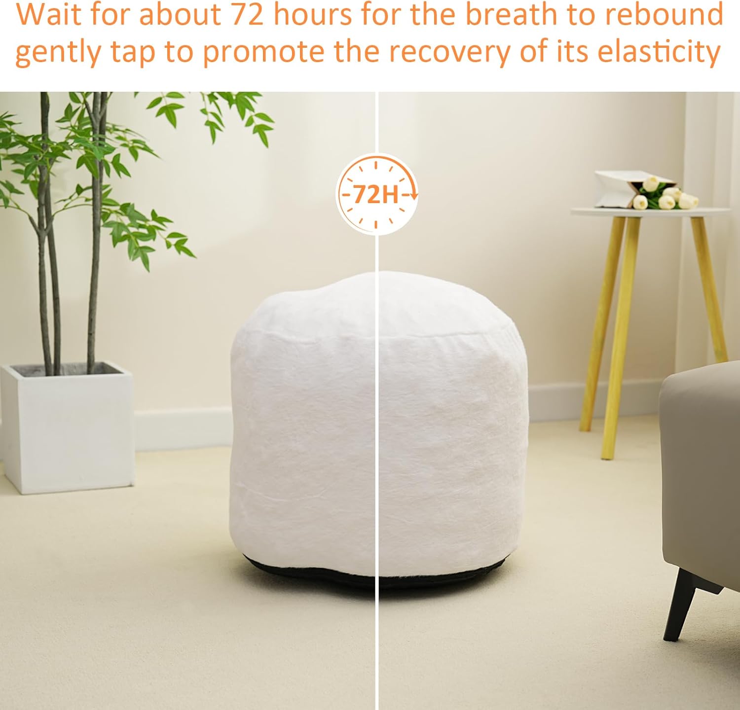 Round Stuffed Pouf Ottoman, Long Faux Fur Poufs with Foam Chunk Filling, Fluffy and Furry Pouf Foot Stool Storage Ottoman (Beige, 20inch)