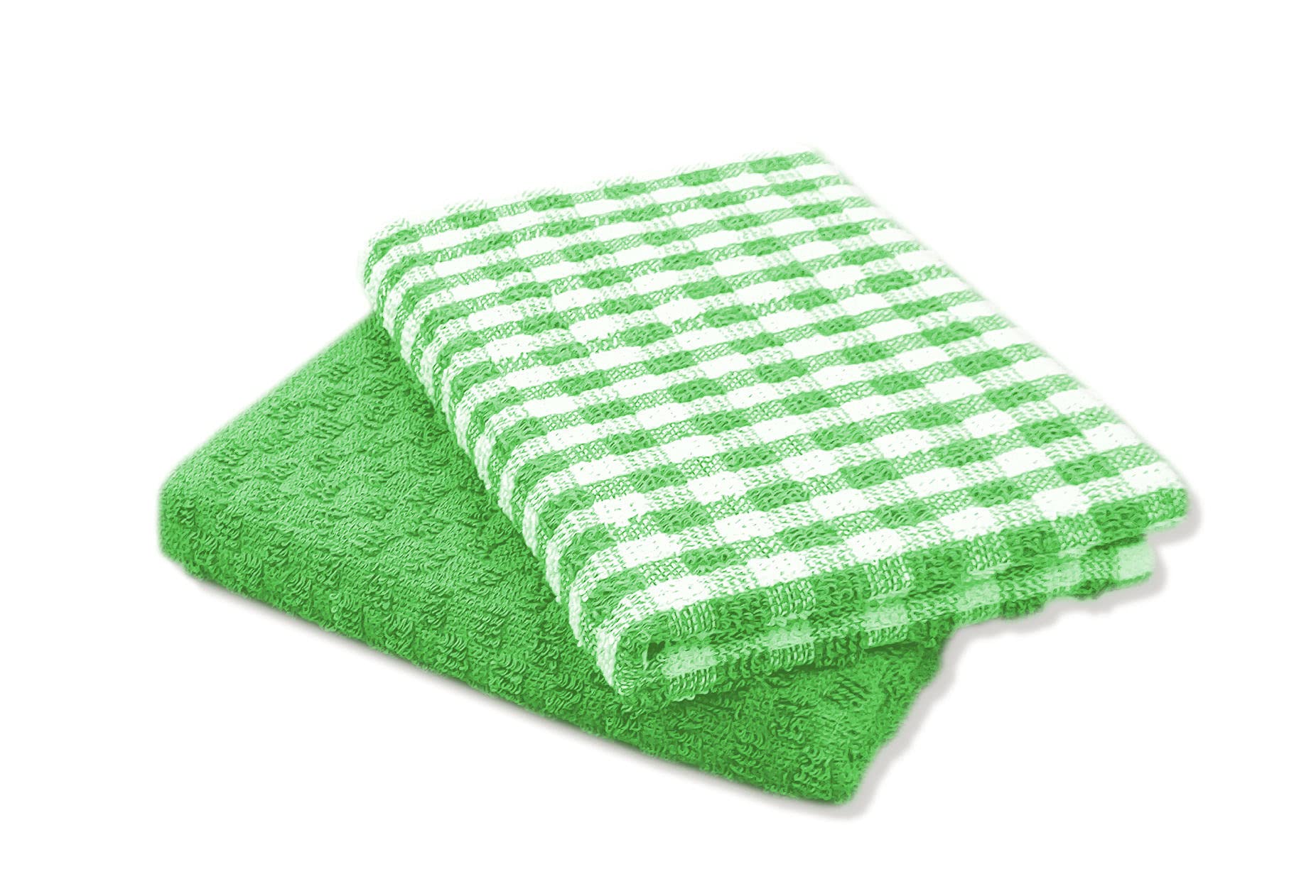 A & B TRADERS 100% Cotton Terry Tea Towels Packs (Sets of 2, 3, 6, 12 or 15) Egyptian Mono Check Superdry Soft Professional Hotel Quality Kitchen Dish Cloth (Green, 2)