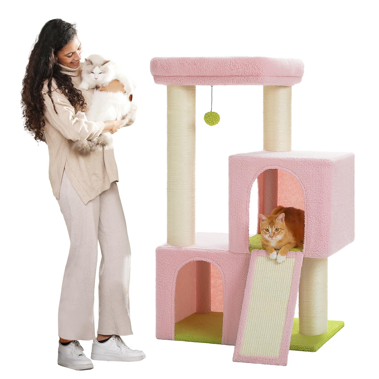 Petepela Grote krabpaal 11 cm dikke stammen met extreem grote dubbele holte, volledig met sisal bedekt, geschikt voor grote katten, 114 cm hoog, zwart roze Petepela Grote krabpaal 11 cm dikke stammen met extreem grote dubbele holte, volledig met sisal bedekt, geschikt voor grote katten, 114 cm hoog, zwart roze