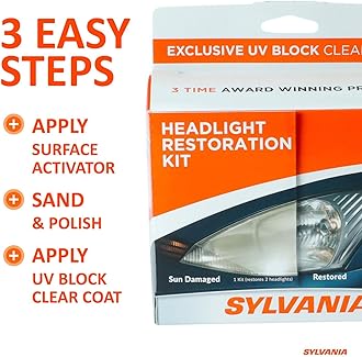 SYLVANIA Headlight Restoration Kit - Long-Lasting Headlight Repair Kit for Restoring to Like-New Condition - Surface Activator, Exclusive UV Coating, Clarifying Compound & More - No Tools Required