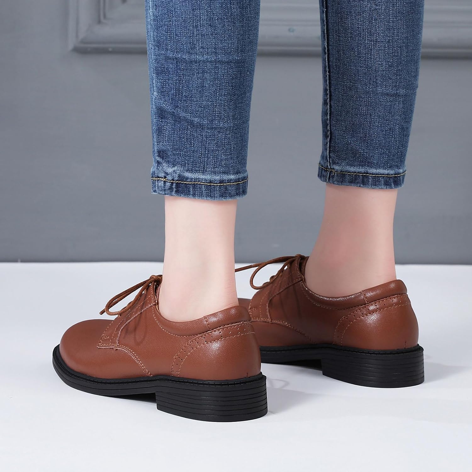 Oxford Shoes for Women Black Formal Lace up Flats Dress Saddle Work Office Ladies Business Casual Dressy Shoes - Image 7