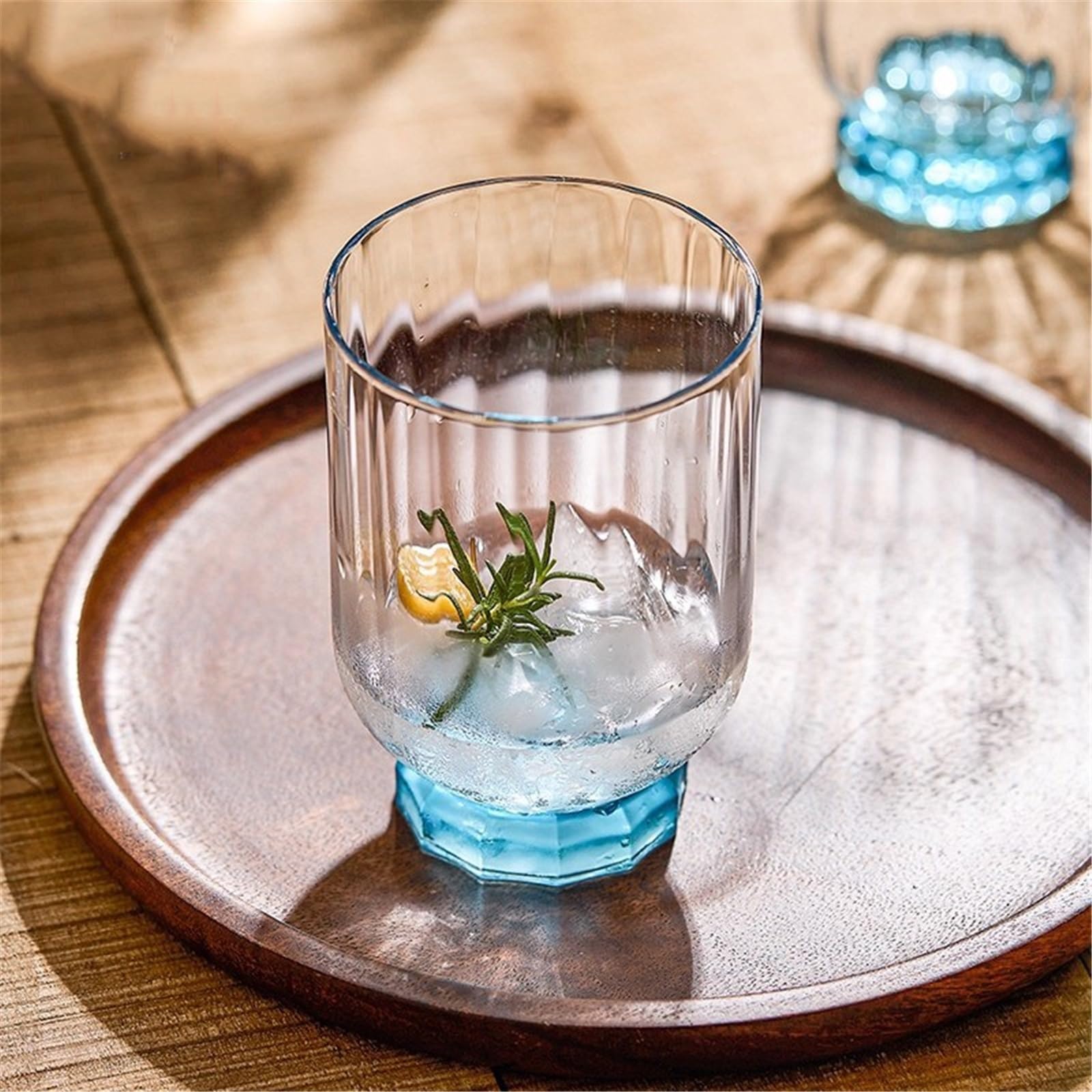 Verres à boire Verre à boire strié bleu, passe au lave-vaisselle Gobelets en verre(Grand)