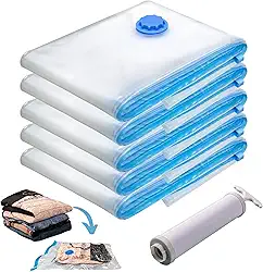 Kit 5 Saco a Vacuo + Bomba Mala Viagem Roupas Cobertor Edredom Vac Bag Guarda Roupa Mais Espaço