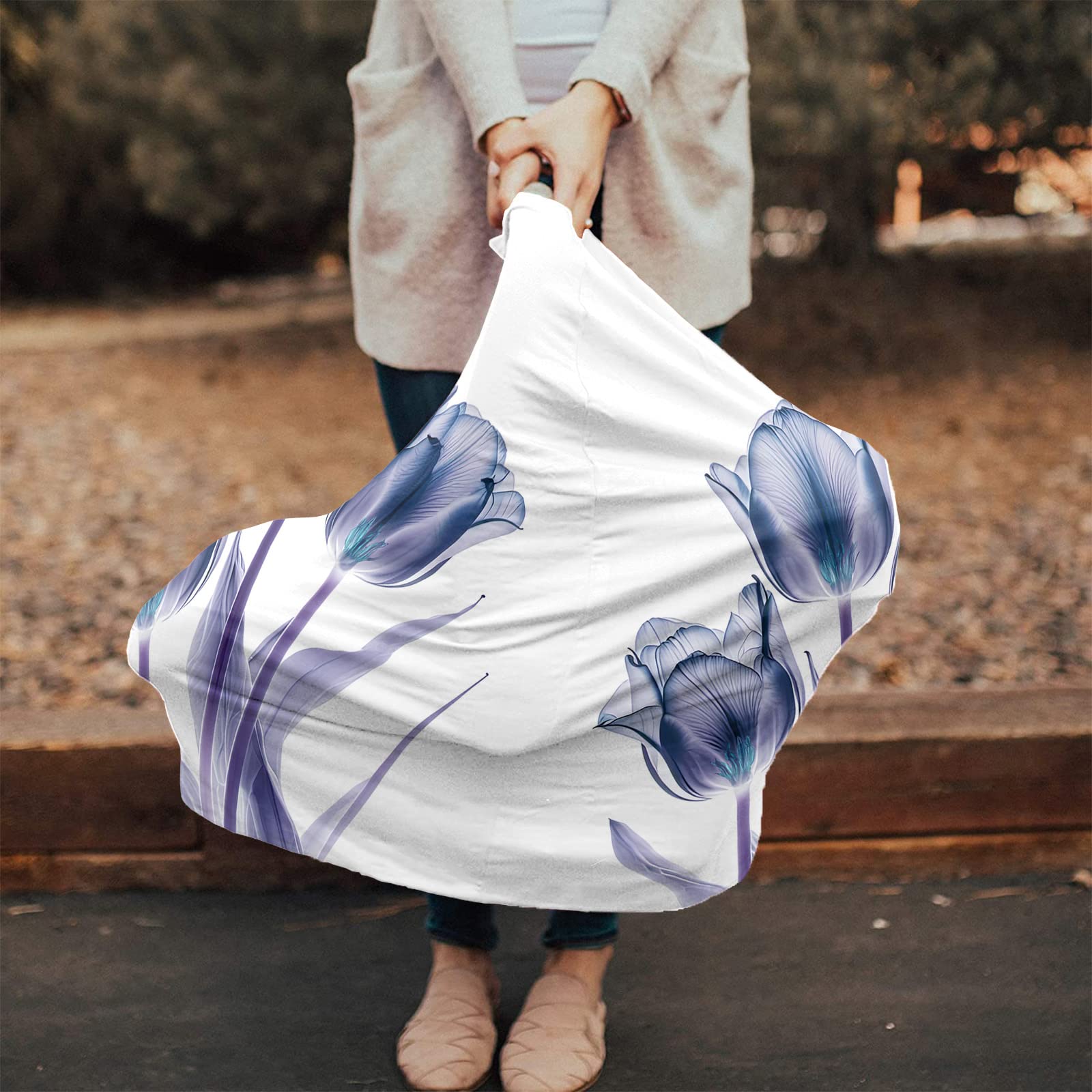 Nursing Cover for Breastfeeding Scarf, Flowers Blue Tulips Abstract Baby Car Covers Super Soft Multi Use for Canopy Shopping Cart Cover Blanket Stroller Cover