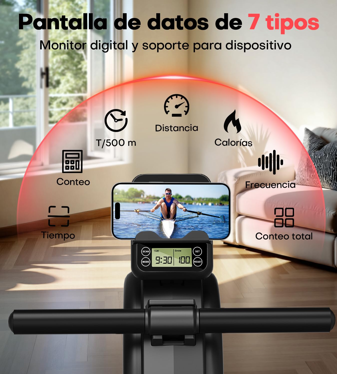 Máquina de Remo para Casa, 16 Niveles de Resistencia Magnética, Maquina Remo con Rieles Dobles y App, Ultra Silencioso, Pantalla LCD, Soporte hasta 160 kg para Fitness en Casa