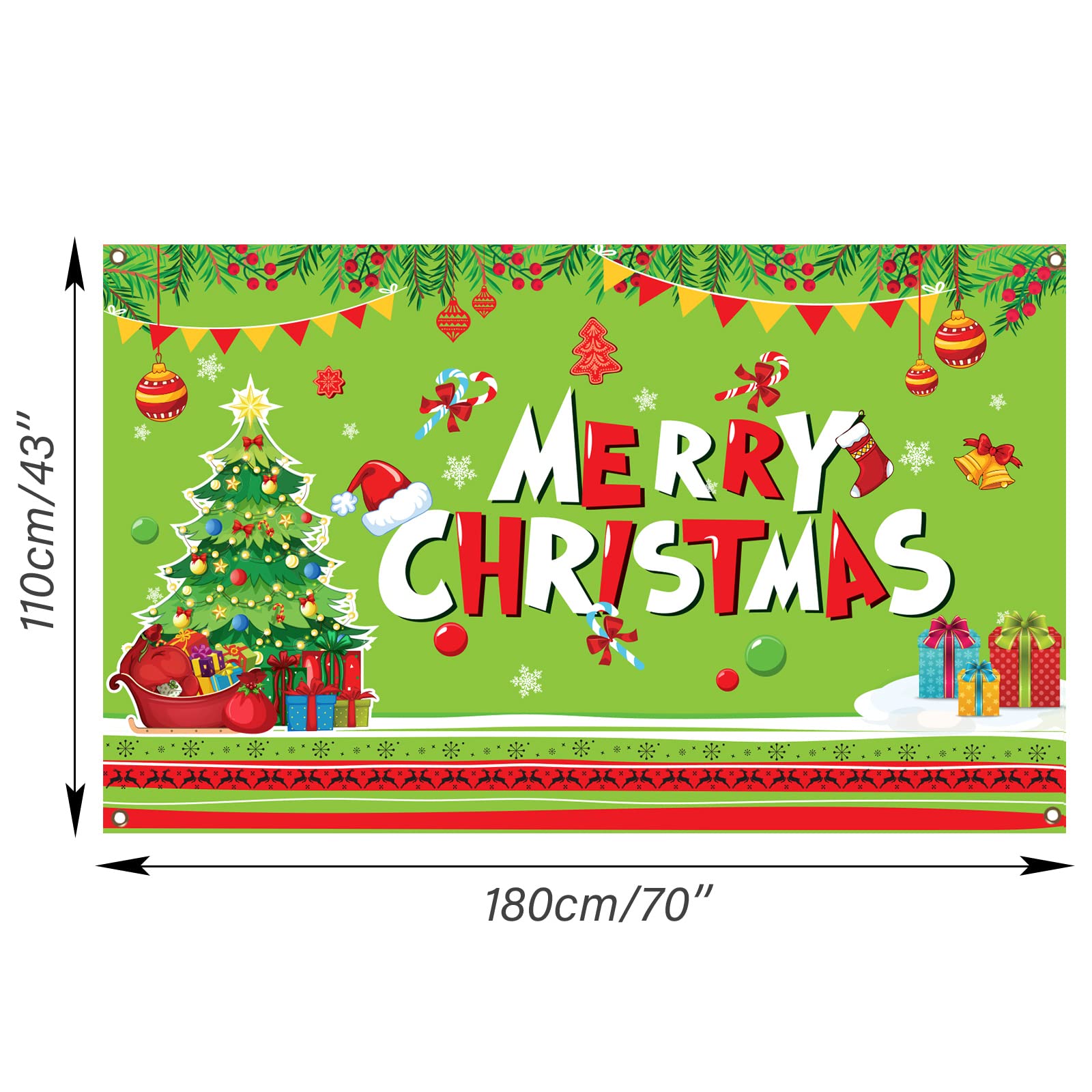 Bannière Toile Fond De Noël 150x180 Cm - Motif Grinch, Décoration Murale, Photo - Vert/Rouge - 14