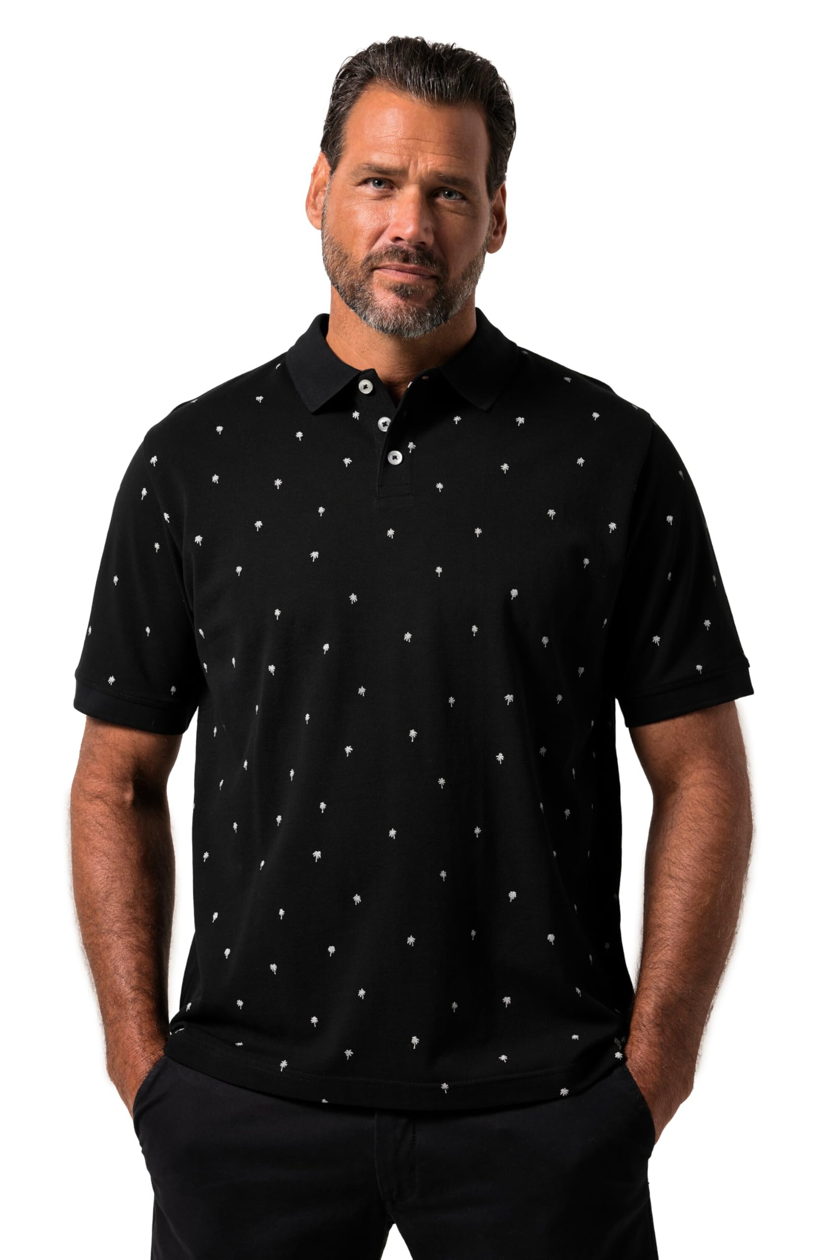 JP 1880 Men's Large Sizes Plus Sizes Menswear L-8XL JP1880 Polo Shirt, Half Sleeve, Piqué, Minimal Print, up to 8 XL 828780, Black, 3XL
