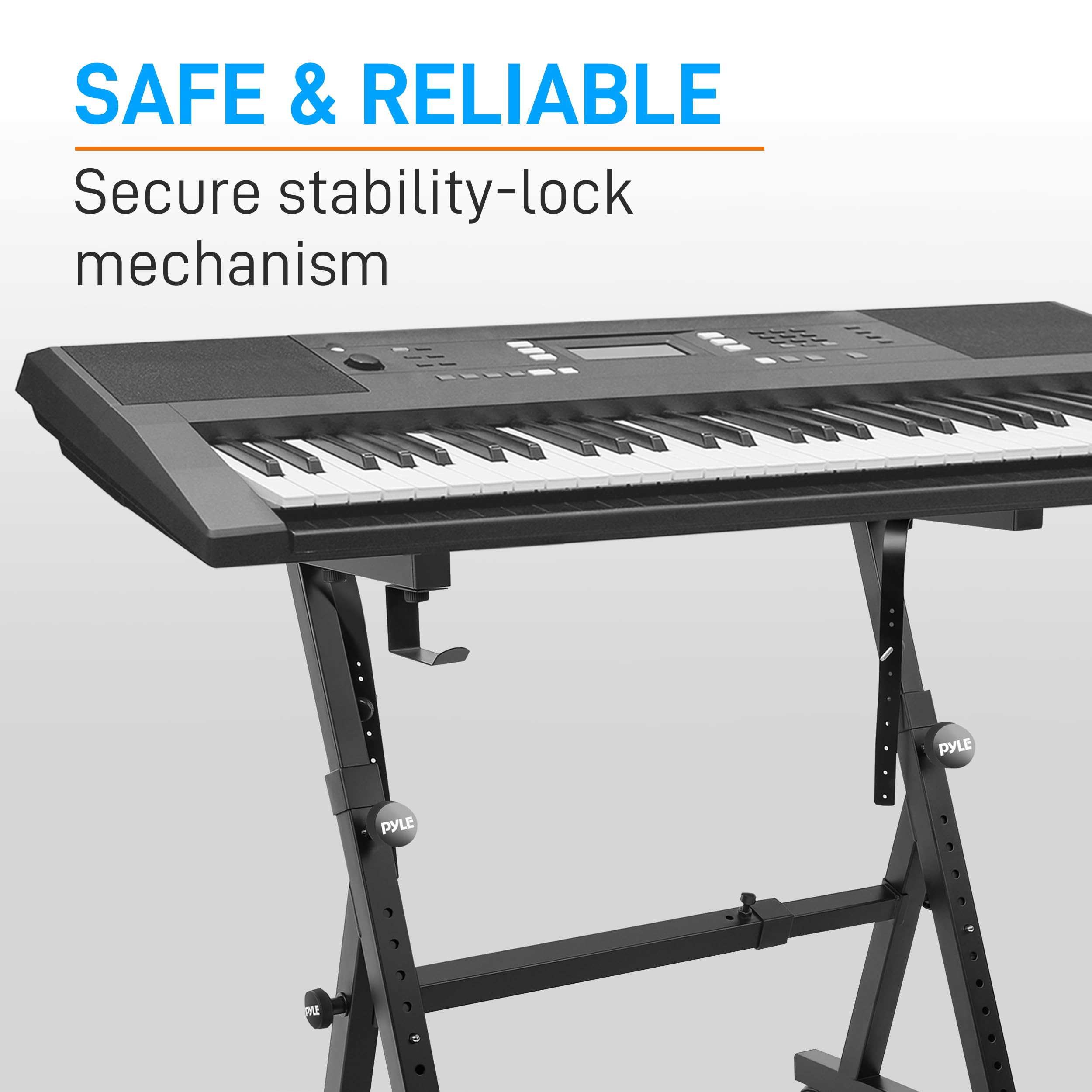 PYLE Soporte universal teclado piano, Organo, Ajustable, Portatil, Estilo Z, Ruedas de bloqueo
