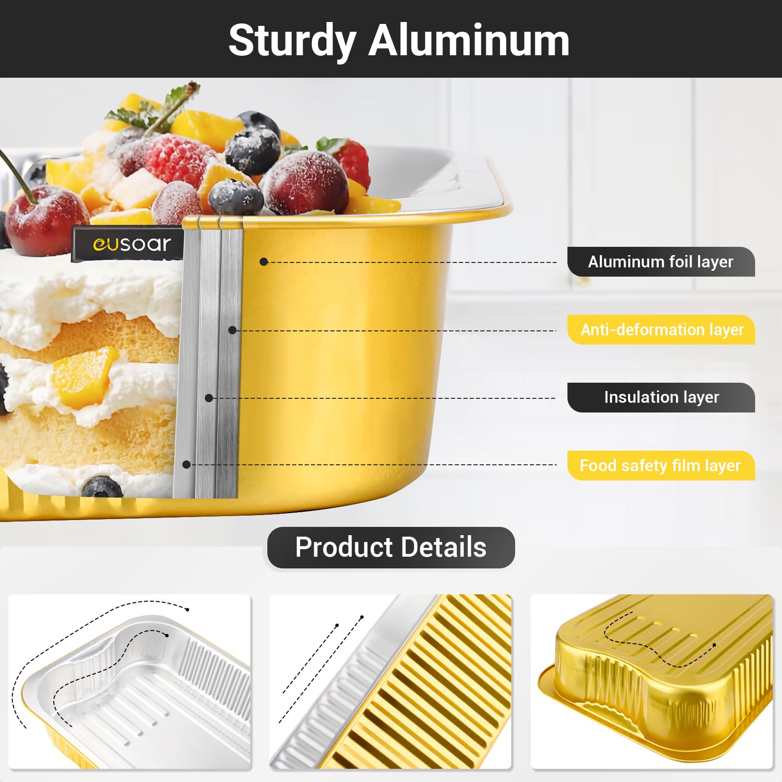 EUSOAR Moldes de aluminio con tapas, paquete de 12 unidades, de 127 onzas, desechables, pequeños, de aluminio, para tartas, pan, pasteles, fiestas, preparación, congelador, bandejas de goteo para