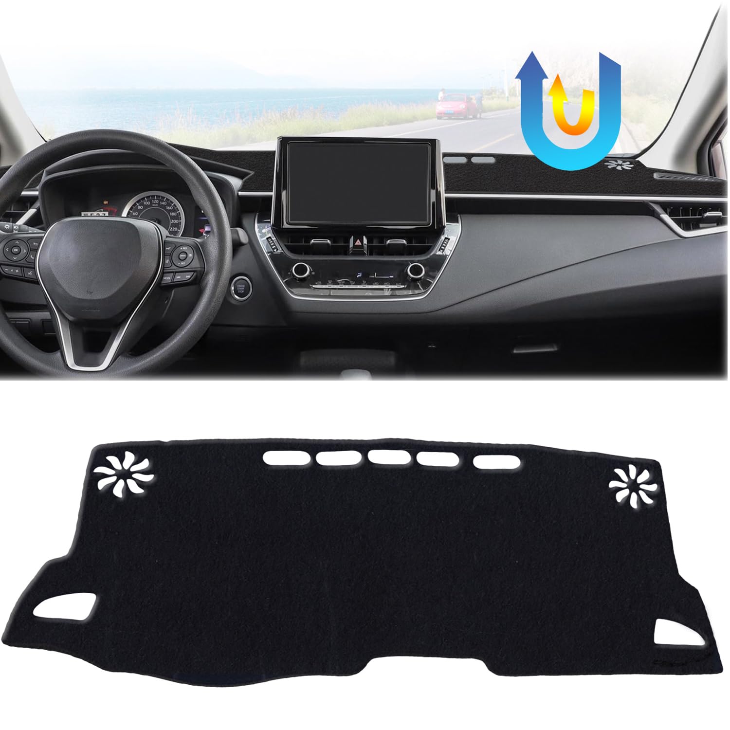 Alfombrilla De Salpicadero Para Toyota Corolla 2019-2025 - Antideslumbrante, Antideslizante, Poliéster Negro