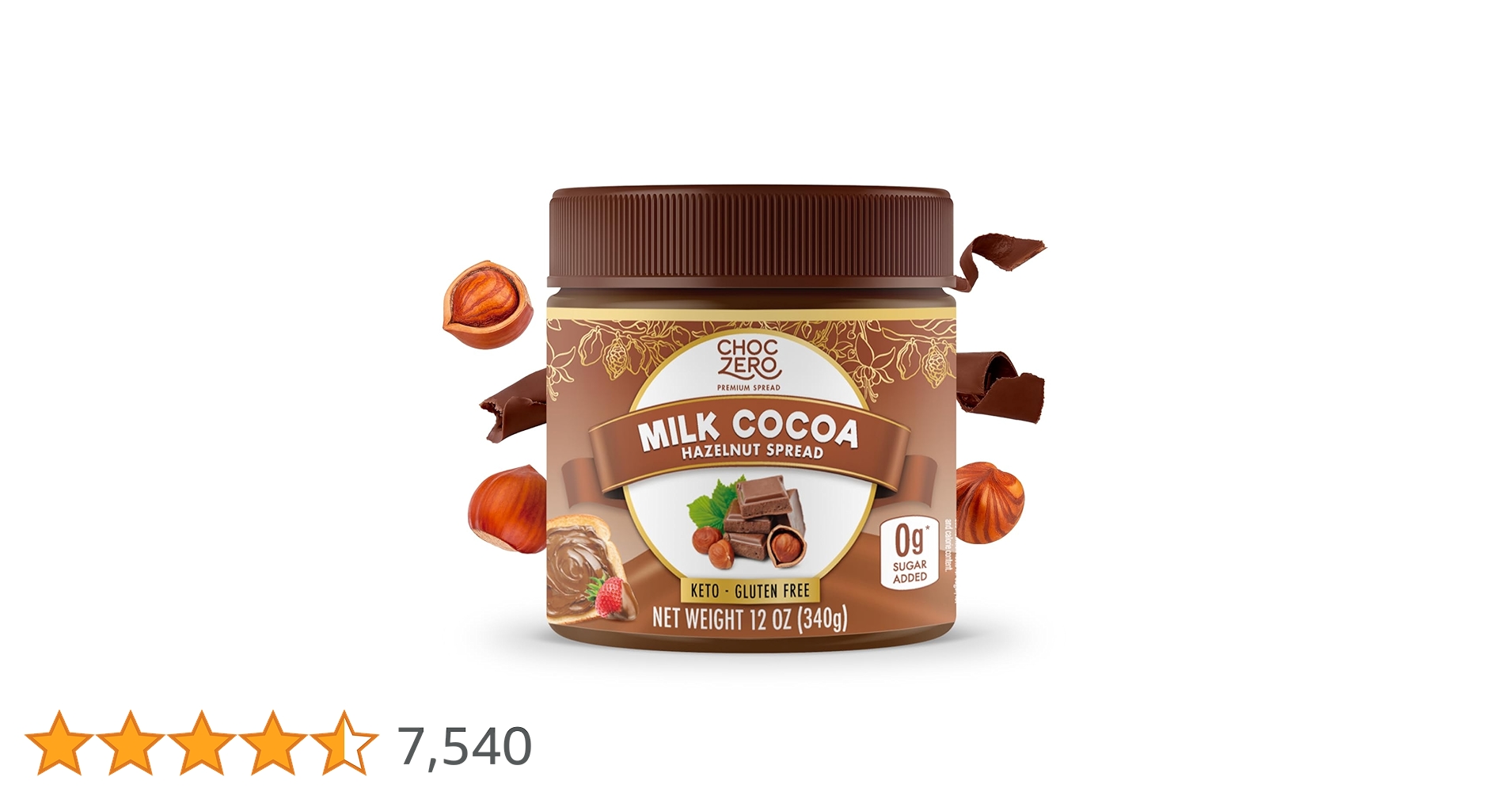 ChocZero Keto Milk Chocolate Hazelnut Spread - Keto Friendly, No