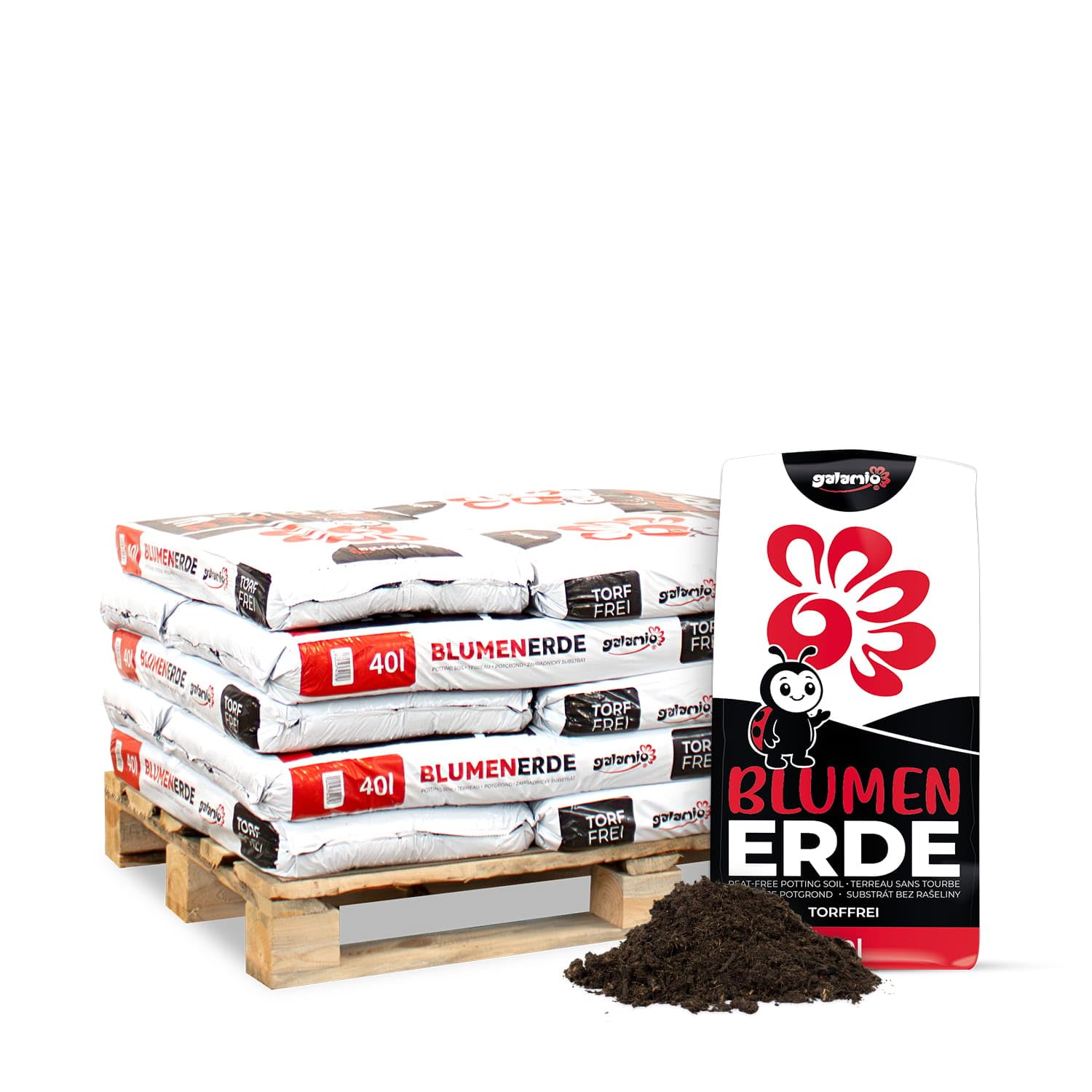 GALAMIO - Blumenerde torffrei (600 L / 15 x 40 L) – torffreie Pflanzerde, Universalerde und Pflanzsubstrat mit NPK-Dünger – für Grün- und Blühpflanzen, Zimmer-, Balkon- und Gartenpflanzen