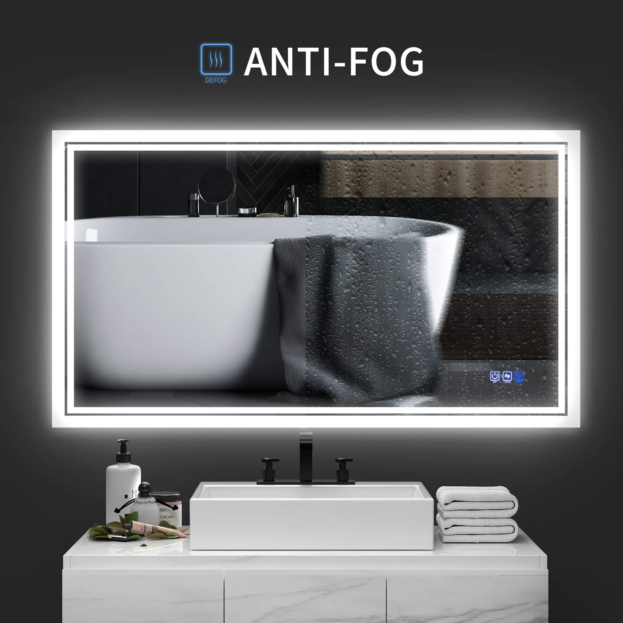ANTEN 40x24 Inch Backlit Bathroom Mirror LED, Vanity Bathroom Mirror with Light, AntiFog