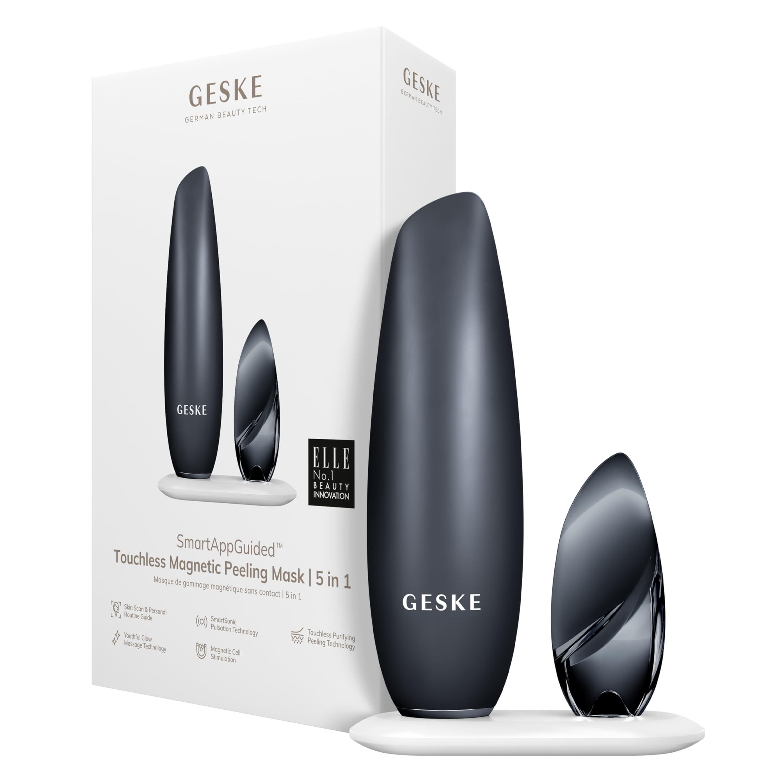 GESKE SmartAppGuided™ Touchless Magnetic Peeling Mask 5 in 1 | Magnetic Face Mask | Removes Impurities | Facemask | Pore Cleansing | Skincare for All Genders | Best of Face Masks | Clean Skin Glow
