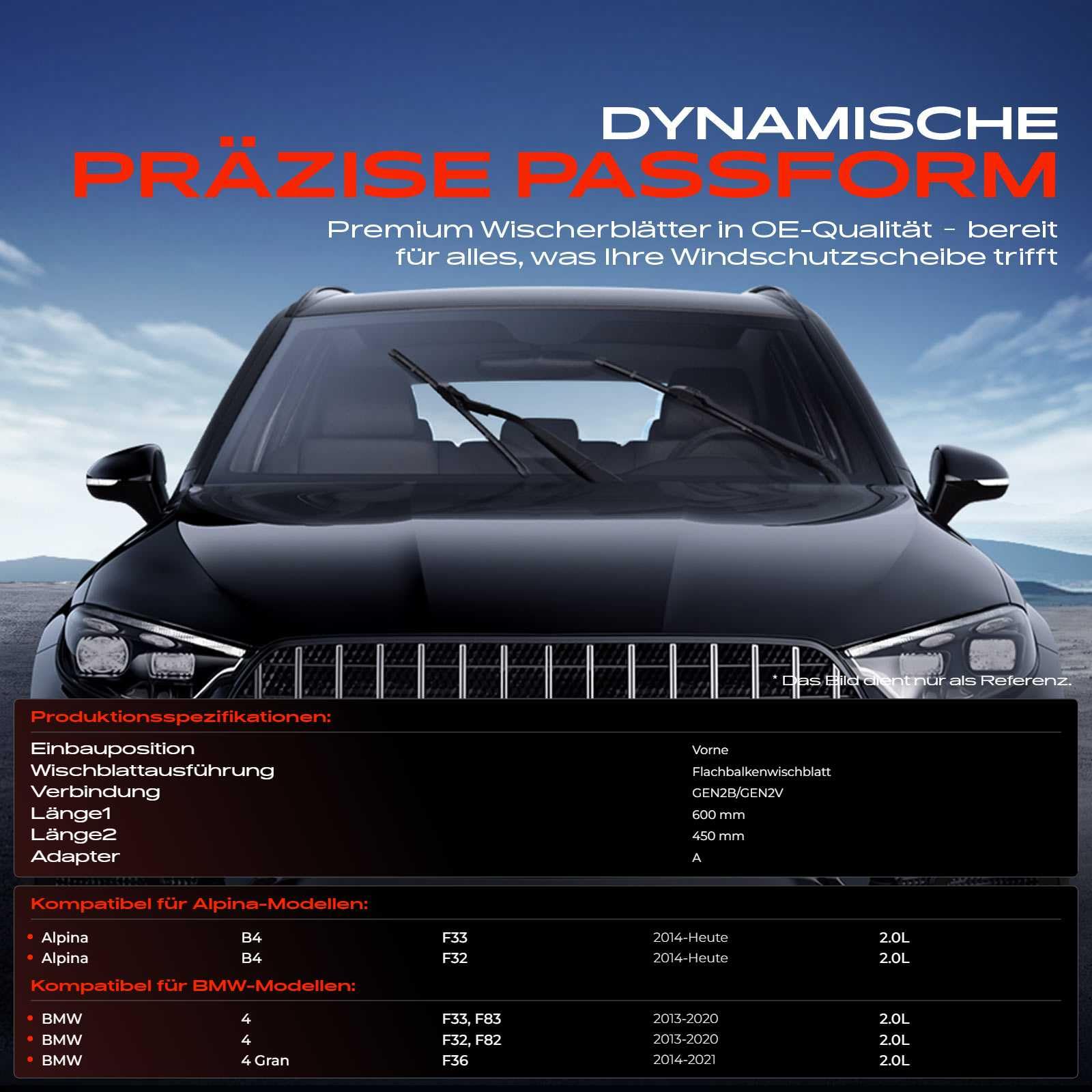 Frankberg 2x Limpiaparabrisas Escobillas Limpiaparabrisas Delantero 600mm/450mm Compatible con 4 Gran Coupé F36, 4 cabrio F33 F83, 4 Coupé F32 F82, B4 Coupé F32, B4 cabrio F33