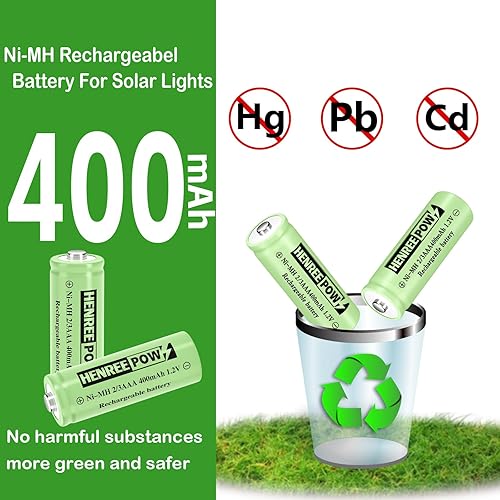 Miniatura 5 de Henreepow Ni-MH 23AAA 1.2V 400mAh baterías recargables, baja autodescarga, largo alcance con botón superior para luces solares, longitud 23 del