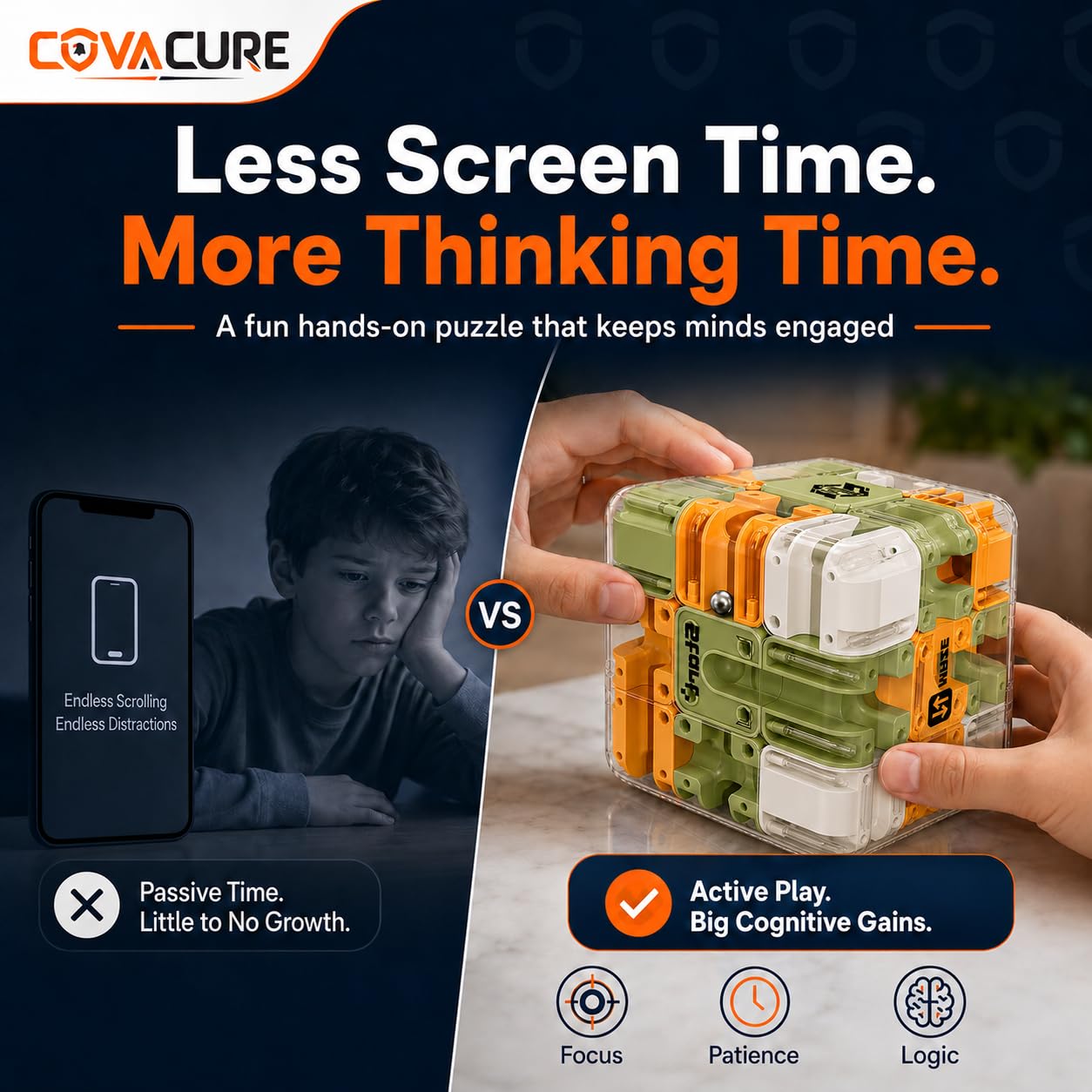 COVACURE 3D Maze Puzzle Cube with Metal Ball Inside, Transparent Handheld Marble Run Brain Teaser Game for Kids & Adults, Engaging Brain Teaser, Stress Relief Challenge (6 CM) — Amazon image 7