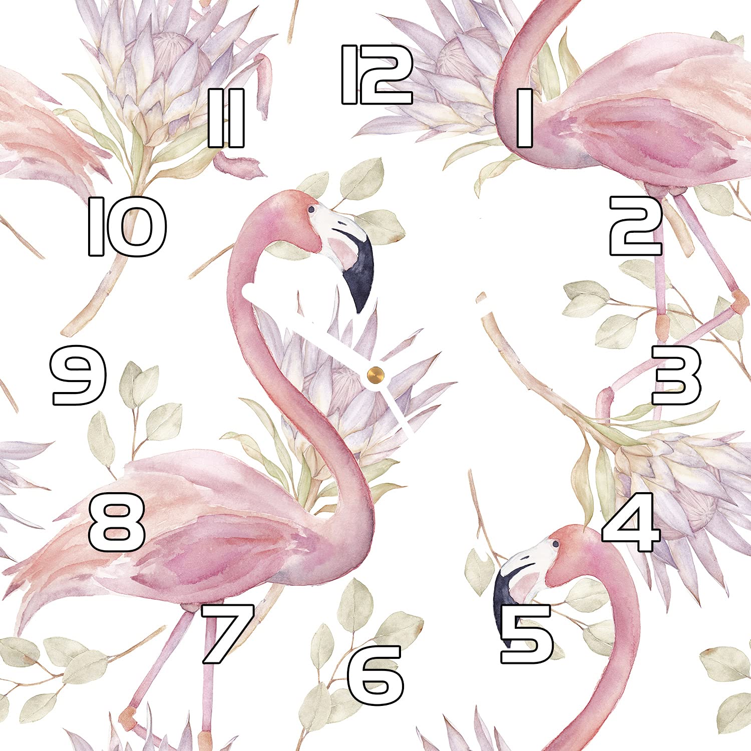 Horloge en verre 30x30 cm motif flamingo pastel pour une deco de cuisine vintage