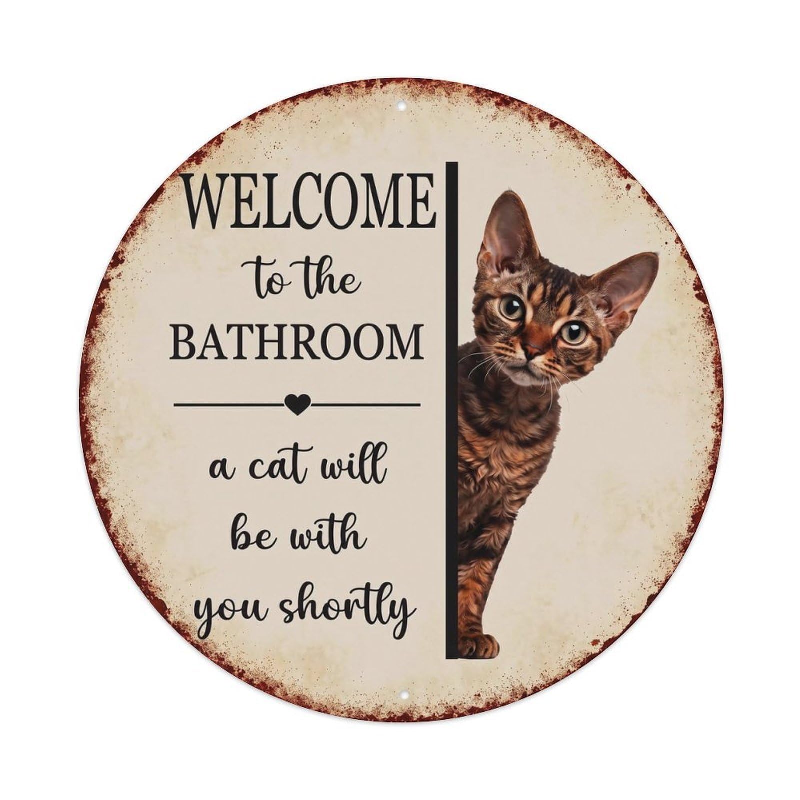 Vintage WELCOME To The BATHROOM Devon Rex Cat Metal Tin Sign