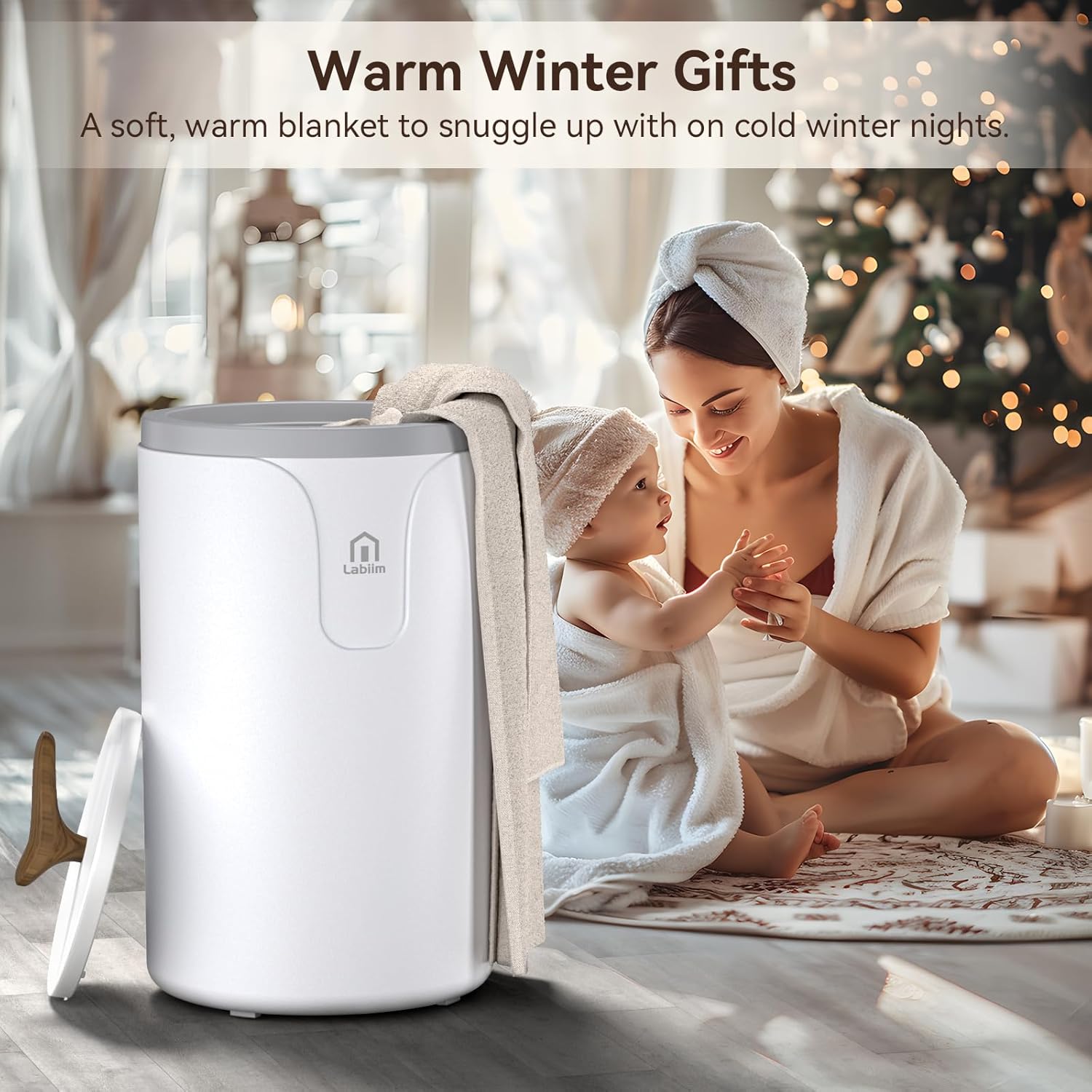 [Upgraded Comfort & Silent] Towel Warmer Bucket, 20L Fast Heating Towel Warmer for Spa & Bathroom Wood Handle Auto-Off Blanket Heater Time Adjustable for Family, Gym, PJs, Ideal Winter Gifts