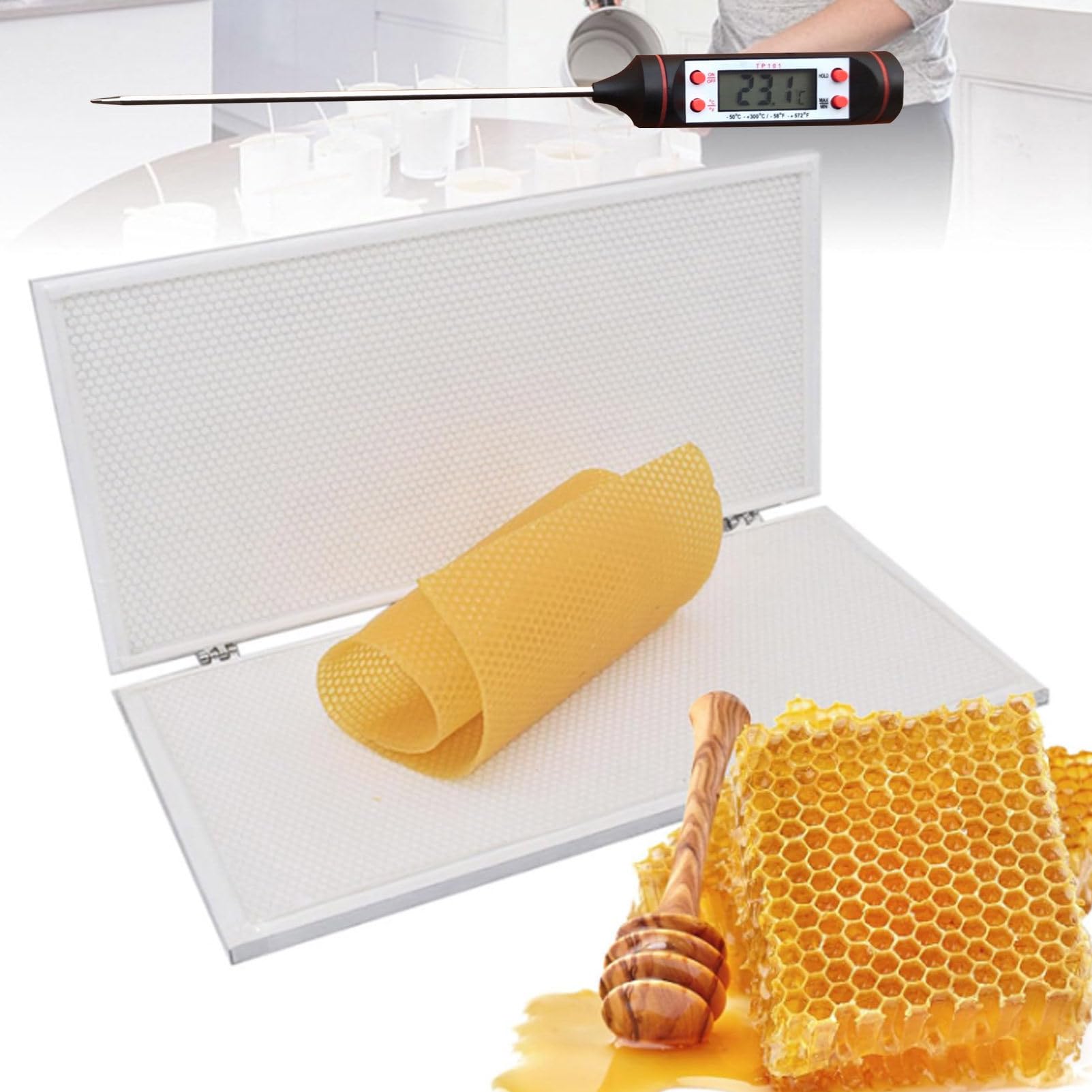 Oiyekntd Beeswax Embossing Mold, 4.8mm/5.3mm Eyes Comb Foundation Press Tool, Aluminum Alloy Bee Wax Foundation Sheet Mold Casting Machine, Bee Wax Embossing Mold 4.9mm