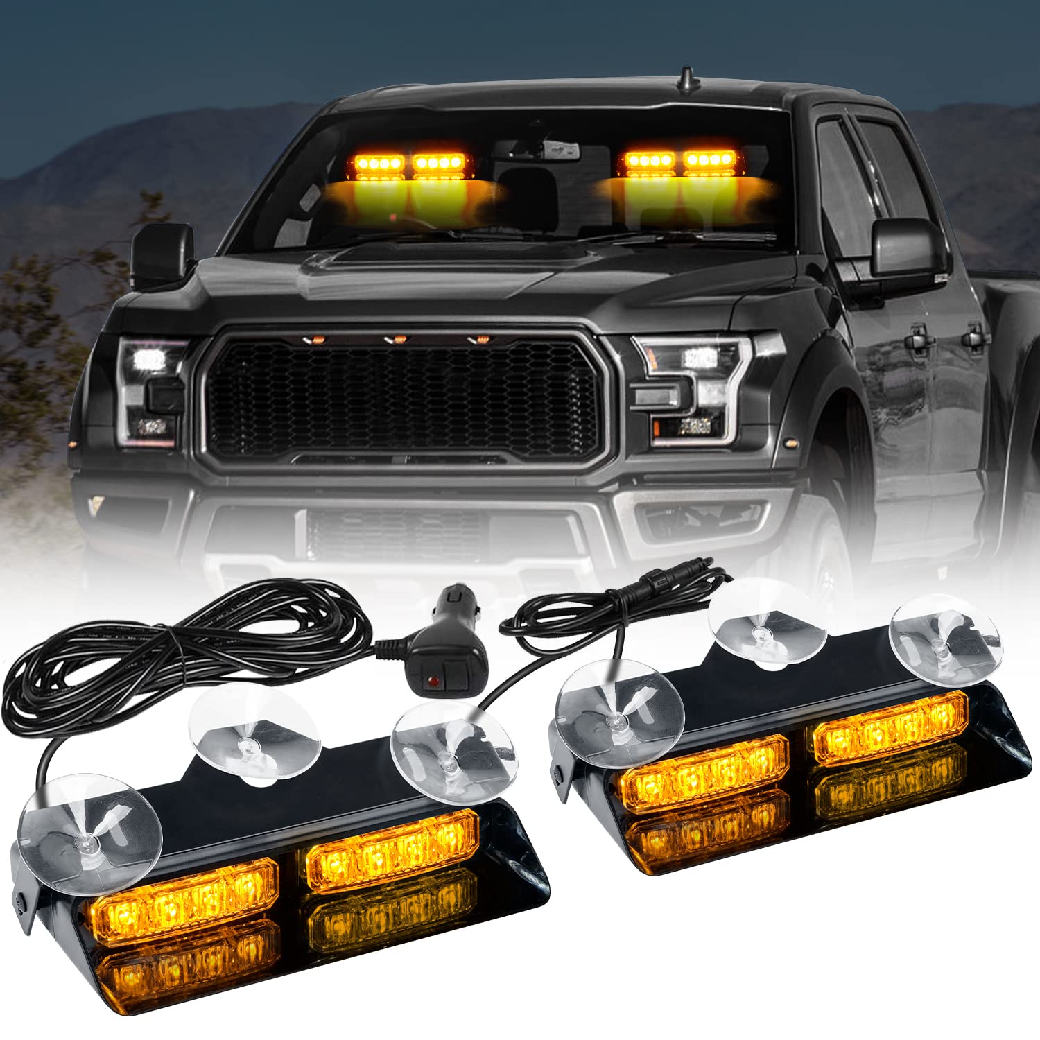 ASPL2x7.2 Inch Dash Emergency Strobe Lights 16LED Hazard Flashing Warning Traffic Advisor Lights Interior Front/Rear Windshield Safety Deck Split Light Bar For Trucks Vehicles Cars (Amber)