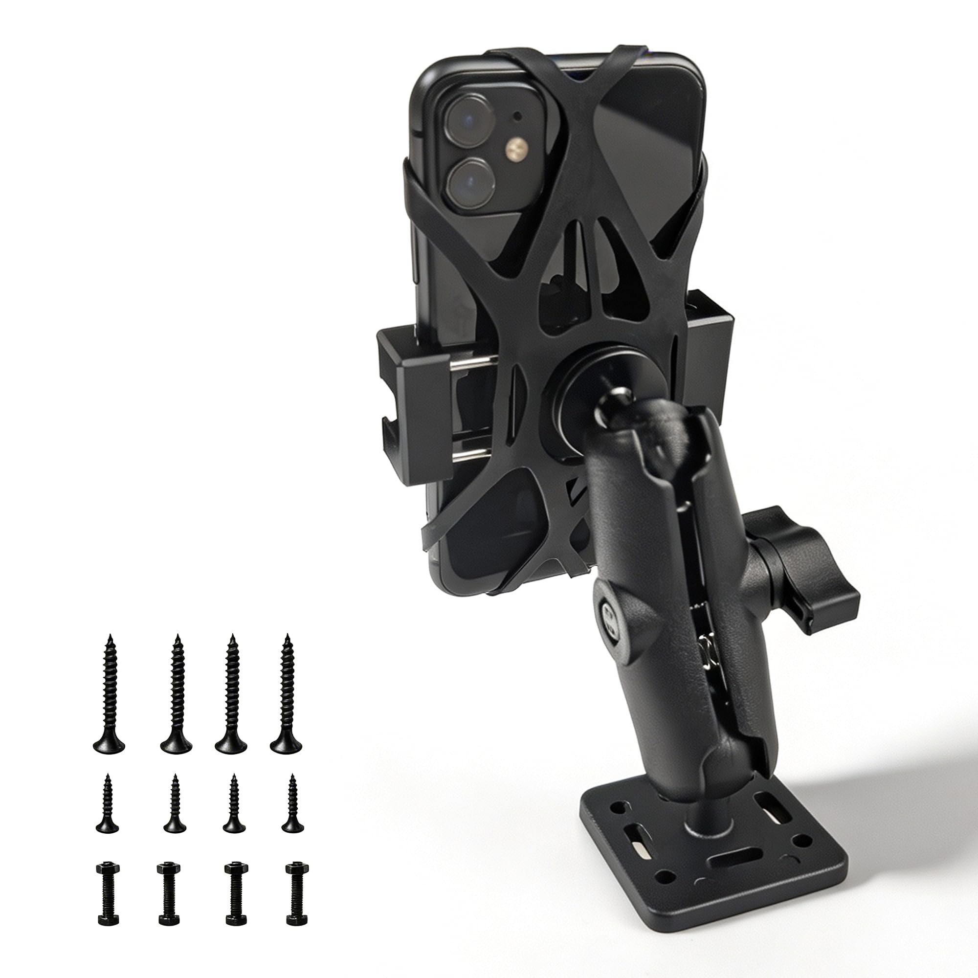 Support de téléphone entièrement en métal pour voiture, camion, bateau, moto et UTV | Base de rechange ampères en aluminium, bras moyen et support de téléphone boule de 2,5 cm | Protection