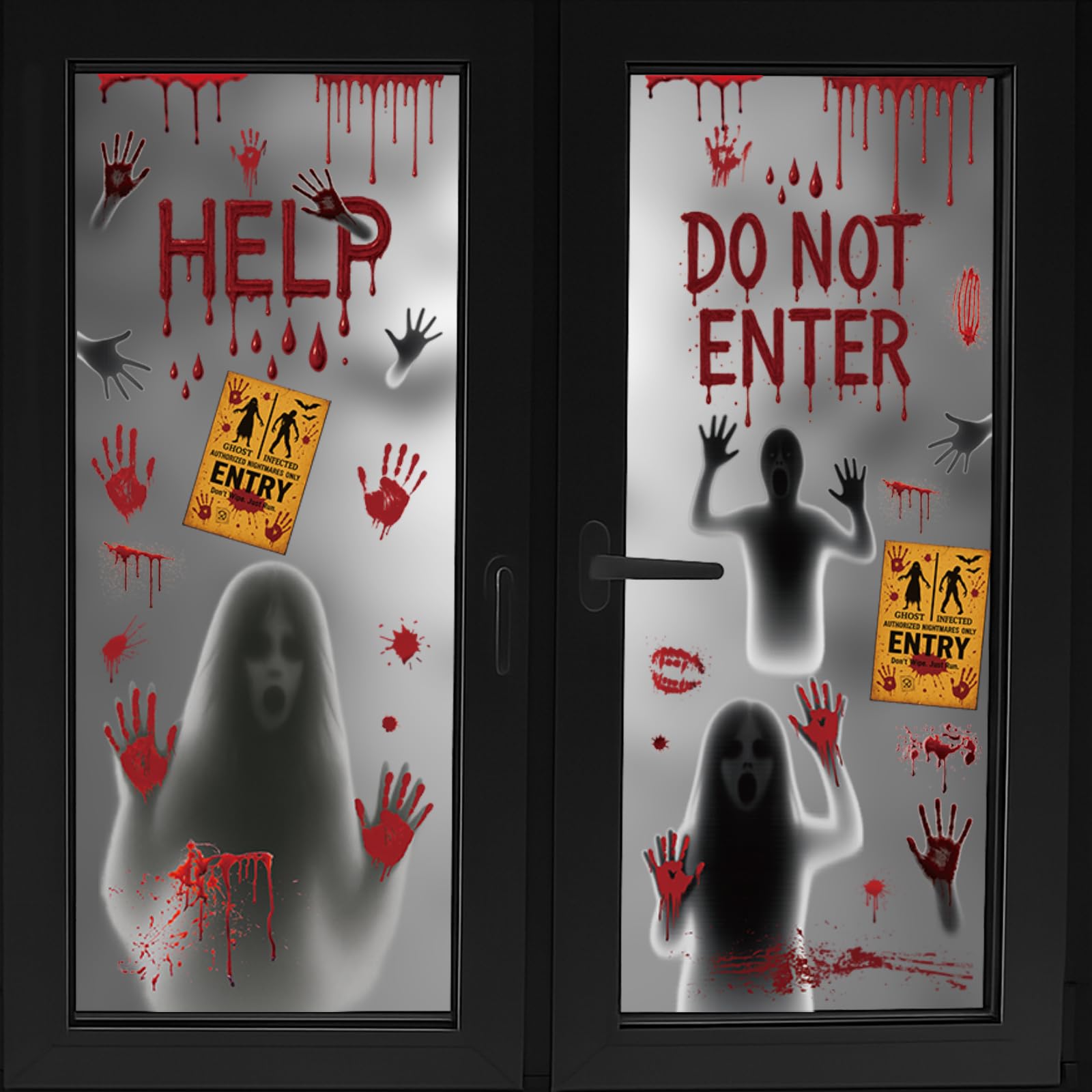 Zindoo Large Size Halloween Window Stickers Bloody Halloween Window Decorations Scary