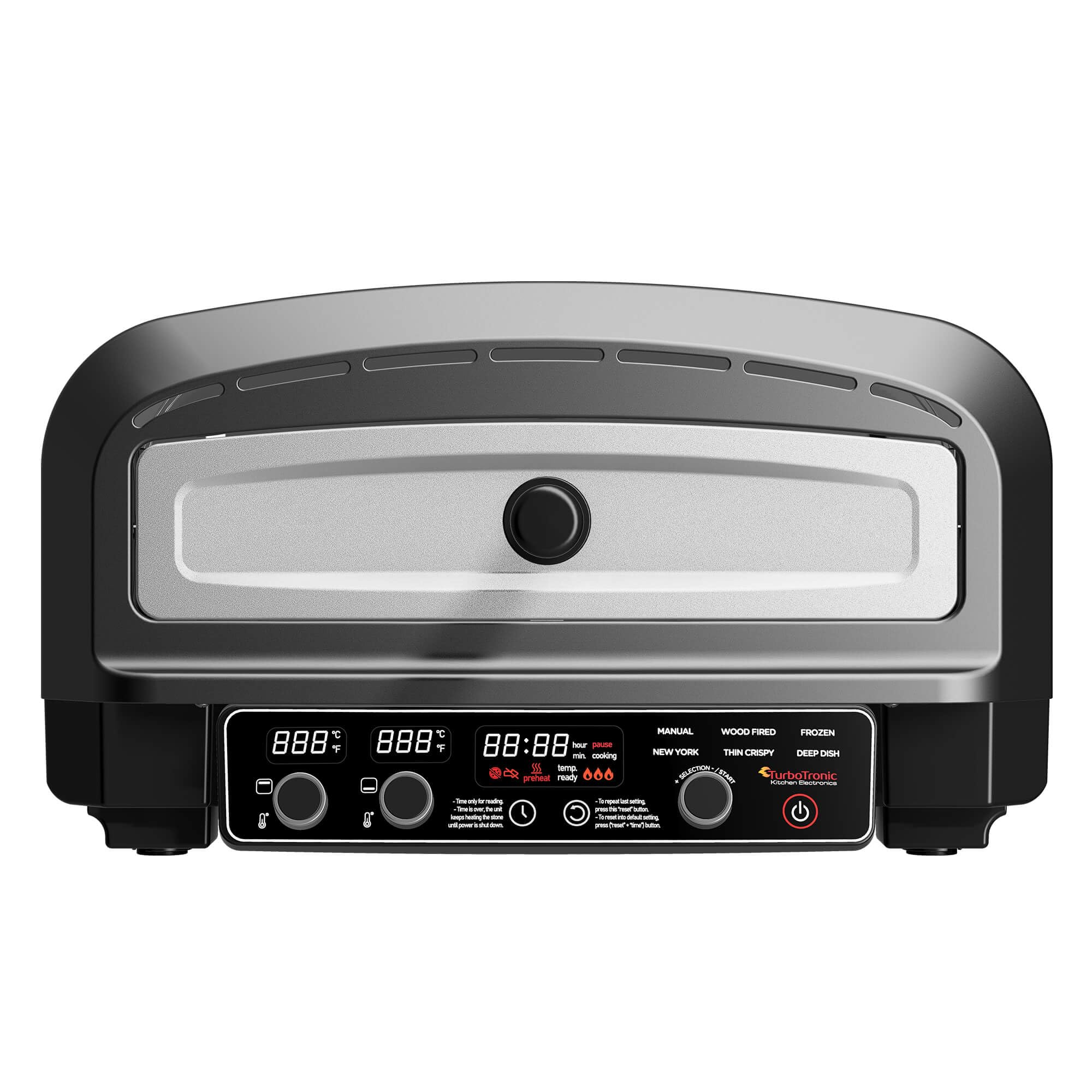 Elektrischer Pizzaofen bis 450°C für 37cm (14,6") große Pizza New York mit Pizzastein Indoor/Outdoor 2200W Garten für Zuhause kleine Back Ofen Tisch Flammkuchen mobiler inkl. Pizzaschieber