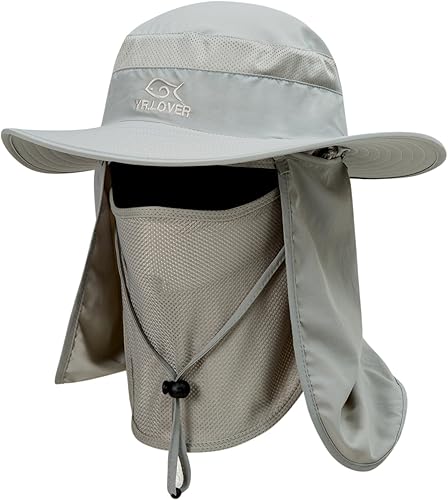 Miniatura 7 de YR.Lover Gorra de pesca de ala ancha con protección solar UV para exteriores con solapa extraíble