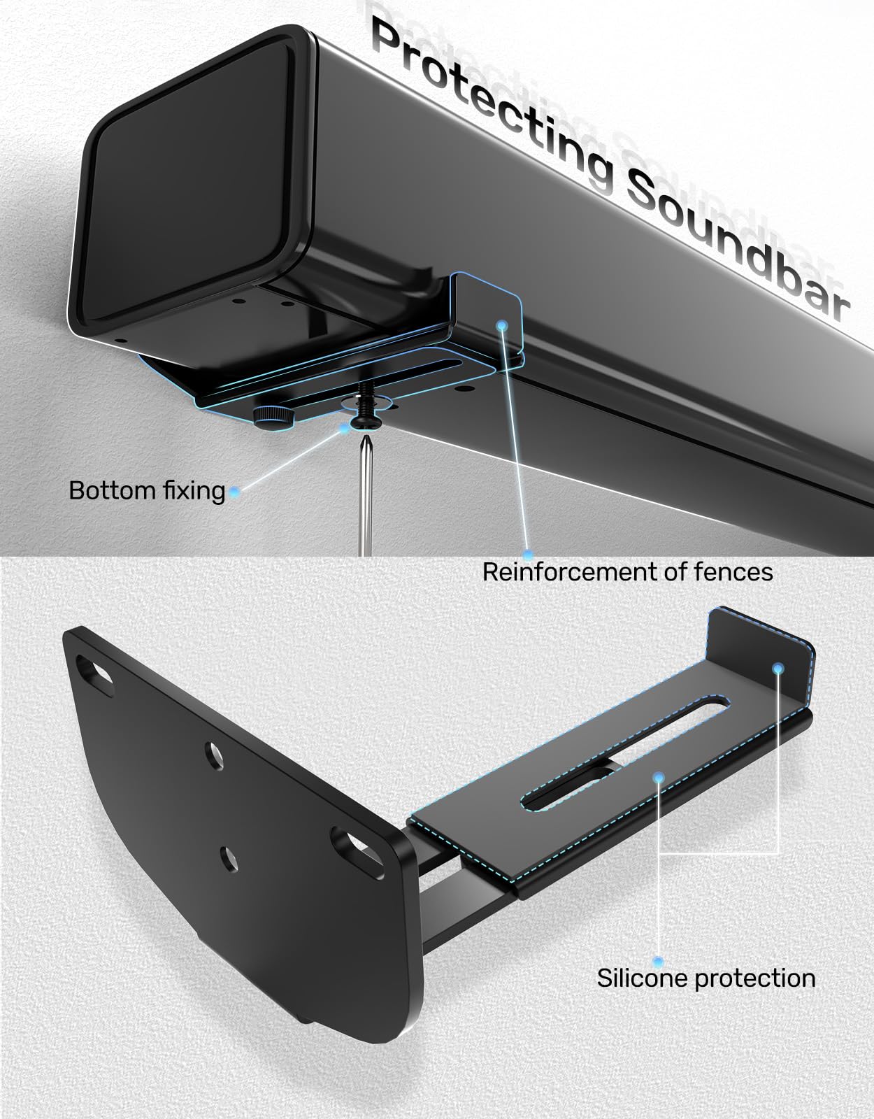 Suixing Supporto Regolabile Per Soundbar: Staffe Da Parete Universali Con Viti E Adesivi, Portata 11,3 Kg