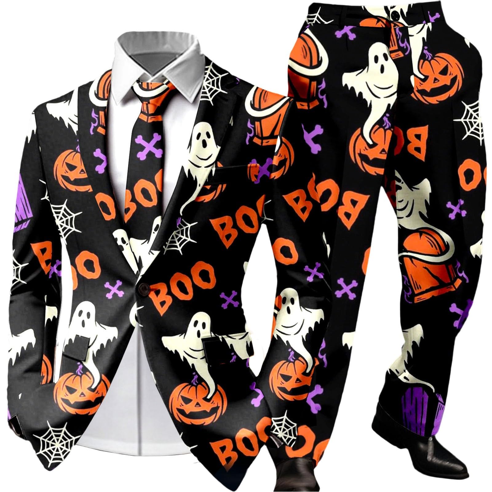 Ensemble élégant pour hommes à imprimé dessin animé festif noir - 4