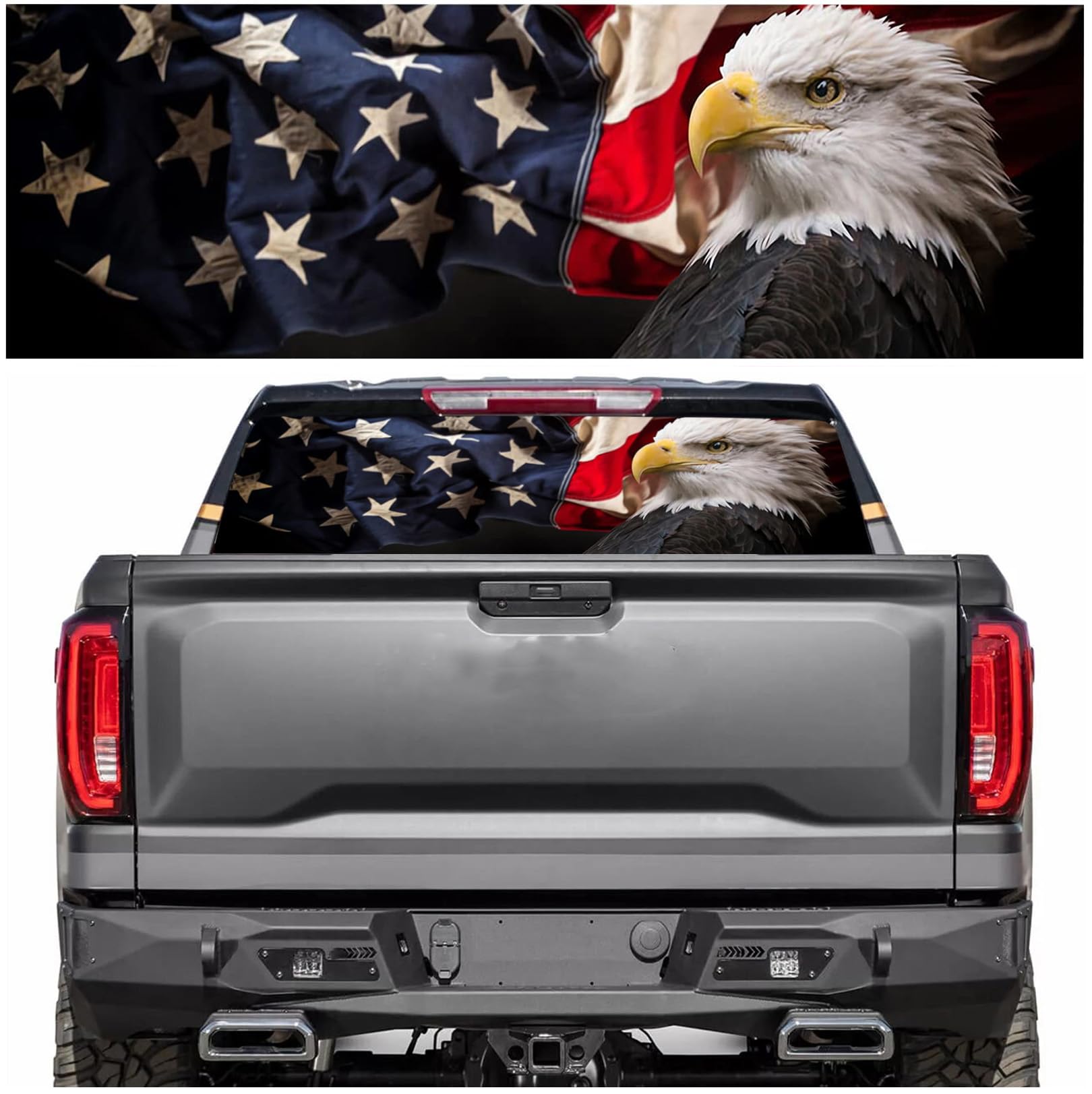 Rear Window Decals for Trucks - 65x22 in Back Window Decals Fit Most Pickup Trucks SUV, Vinyl American Flag Back Window Decal Truck Rear Window Graphics for Personalized Decoration
