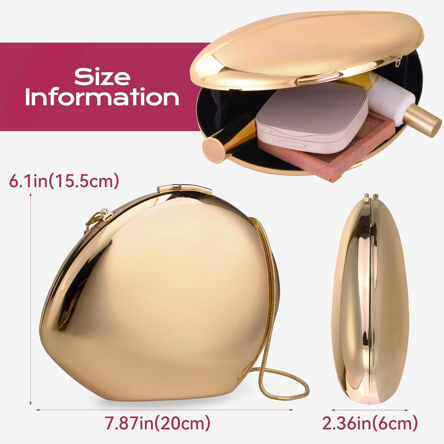 YYW Evening Clutch Purse for Women Metal Reflective Shoulder Bag Unique Handbag for Wedding Party Prom - Image 4