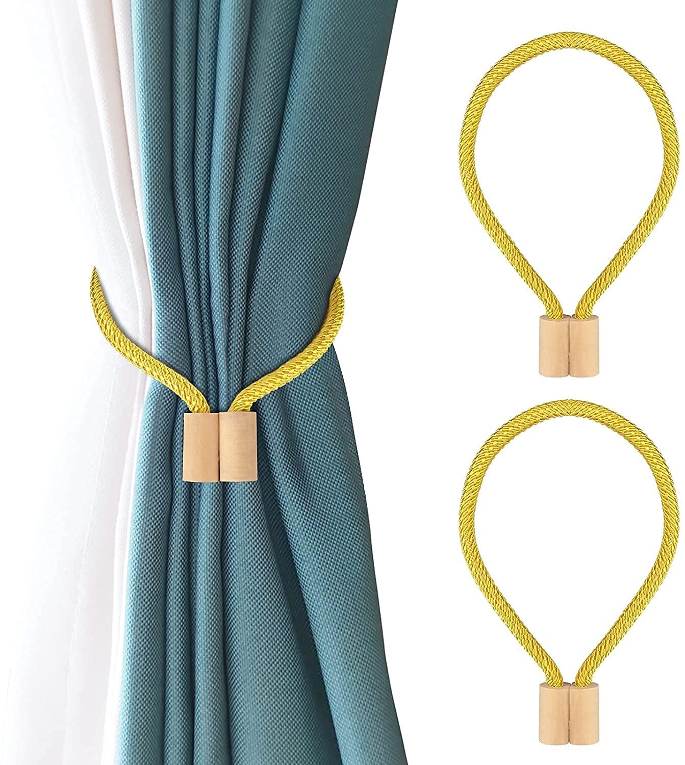 Embrasses de Rideaux magnétiques Pinces à Rideaux Retenues de Corde (Beige) (Couleur : Bleu, Taille : Hexagone) (Cylindre Jaune)