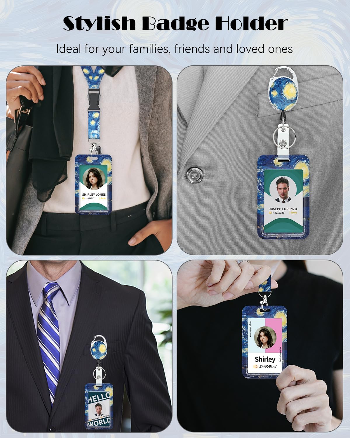 Uniclife Porta Tarjetas Identificativas La Noche estrellada Portatarjetas de Plástico Retráctil Mosquetón Cordón Desmontable Protector Vertical Tarjetas Empleados Oficina Enfermera Estudiante
