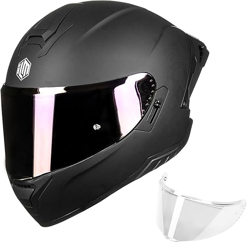 ILM Cascos de motocicleta de cara completa para adultos, hombres y mujeres, doble visera Powersports Moto Street Racing 619 (negro mate, L)