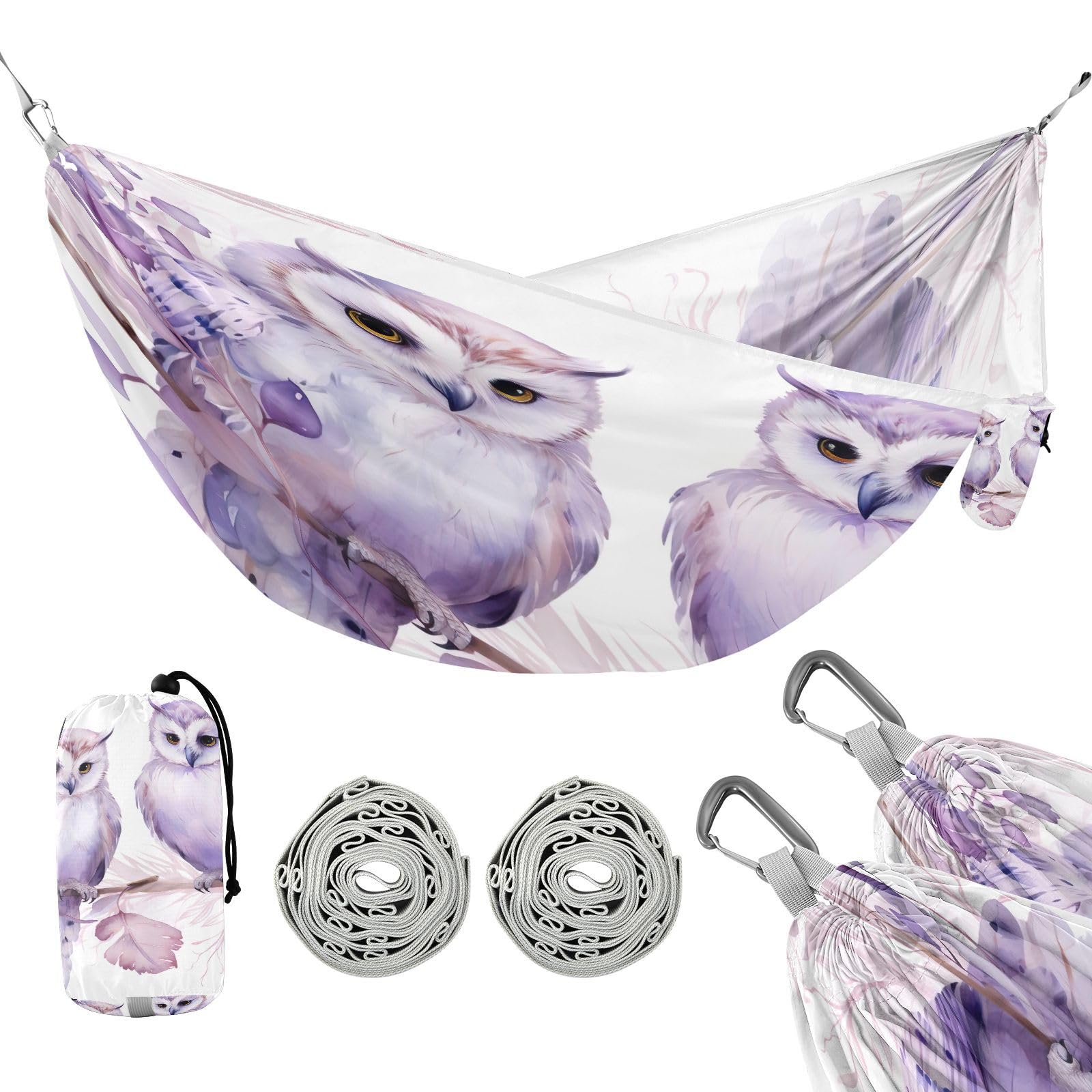 Kigai Cute Owls Camping Hammock Durable & Portable Travel Hammock Holds 330lbs with Tree Strapsm, Pocket, Camping Accessories