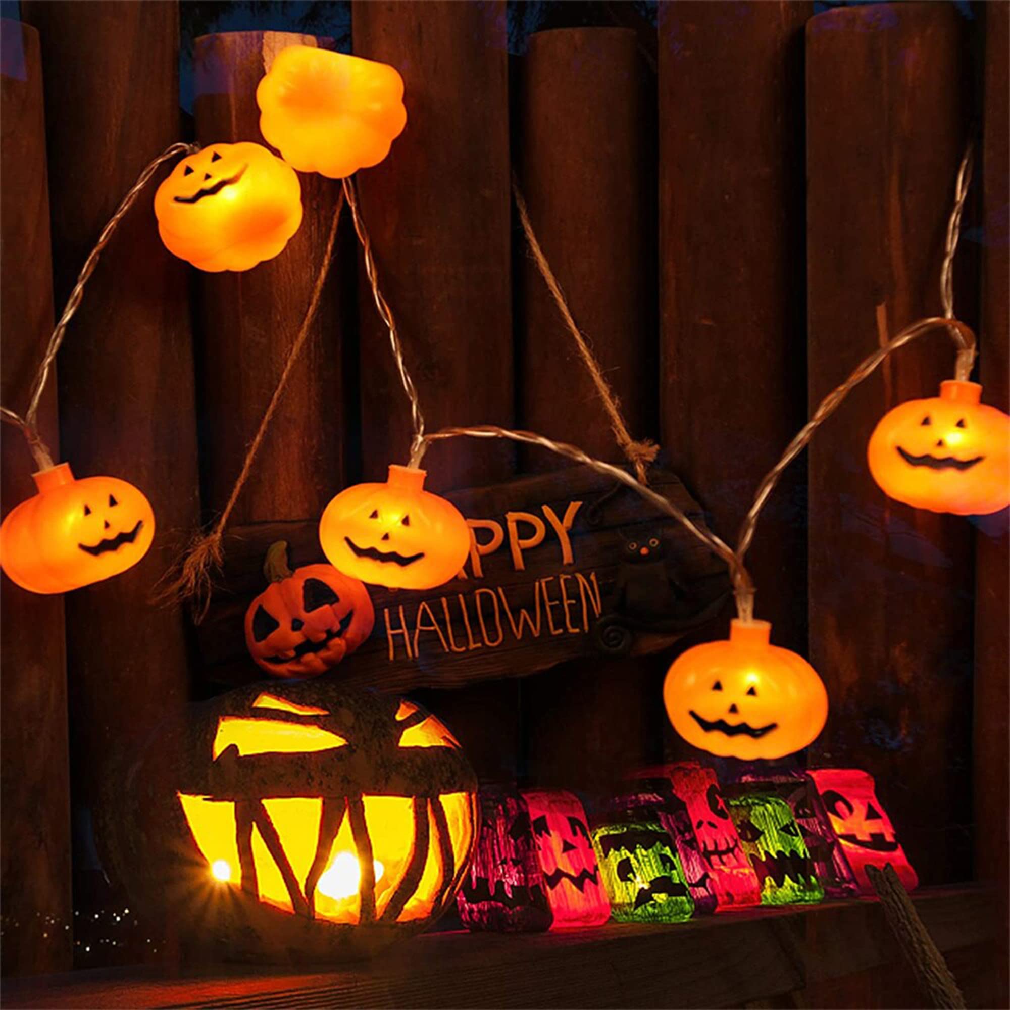 Guirlande Lumineuse Halloween Citrouille - 3 Mètres, 20 LED, à Piles, Pour Intérieur Et Extérieur - 3