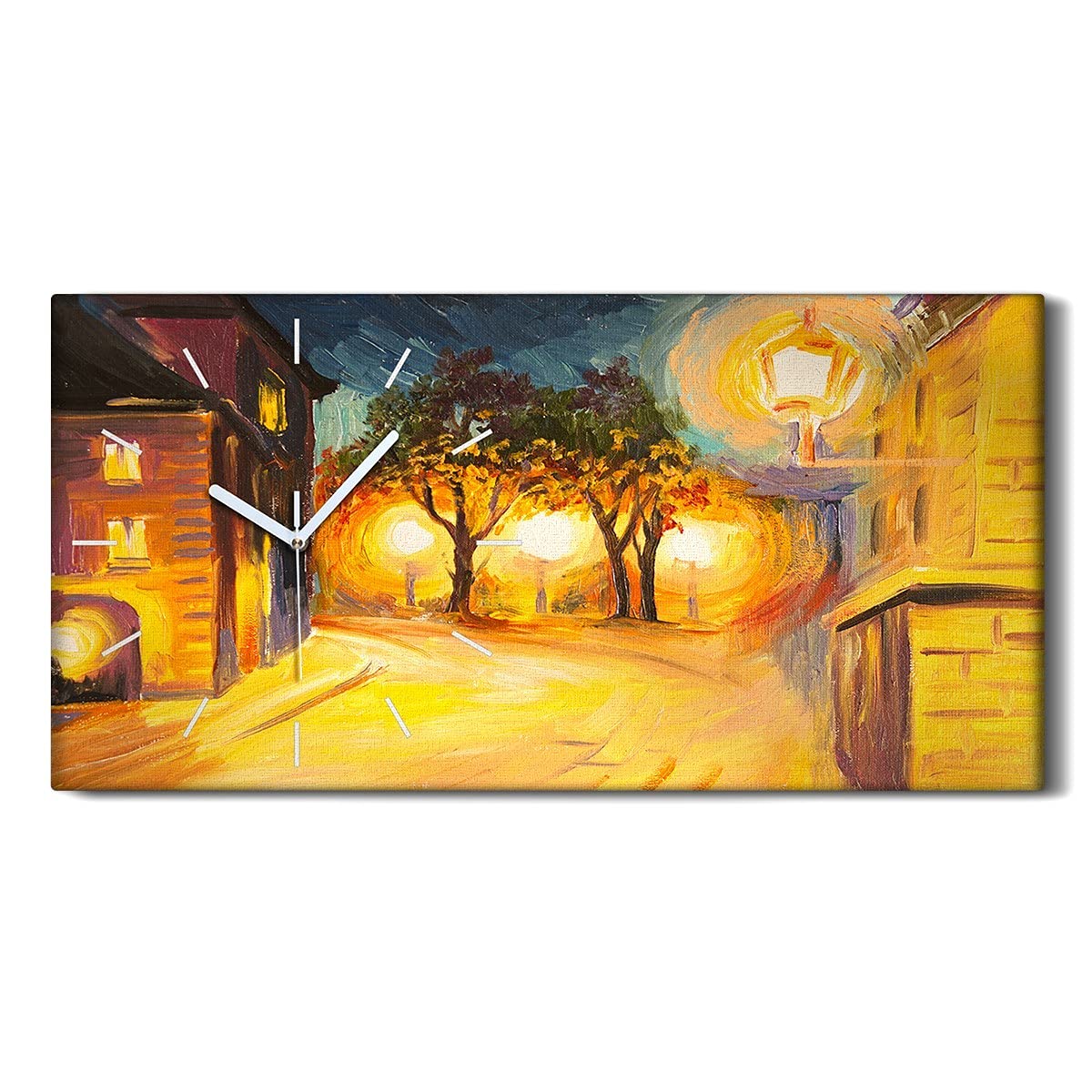 Tableau horloge sur toile art moderne lampes de ville nuit