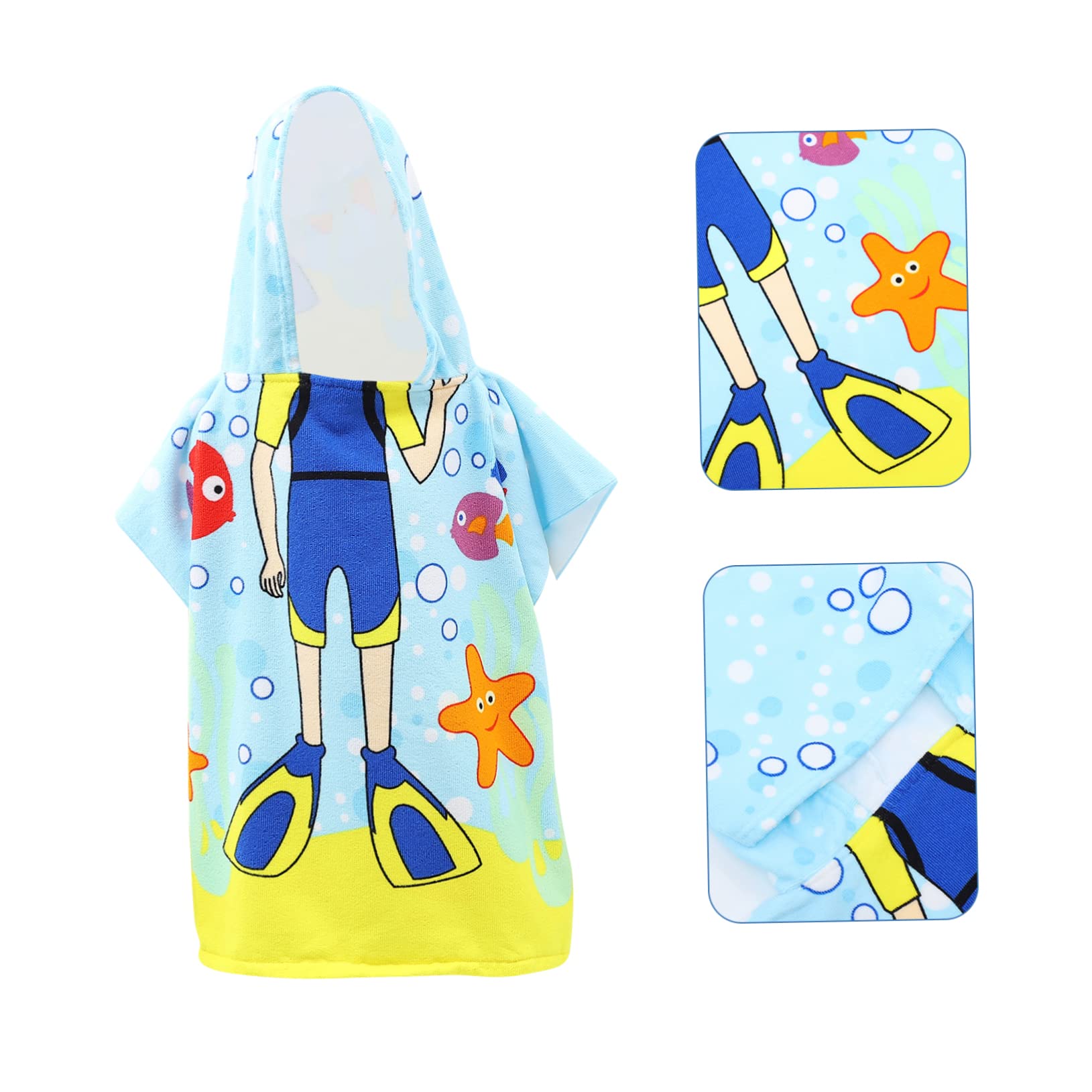 Abaodam 4pièces Serviette De Bain Garçon Fille à Capuche Microfibre avec Imprimé Ludique Peignoir De Bain Poncho De Plage pour Et Garçon Fille