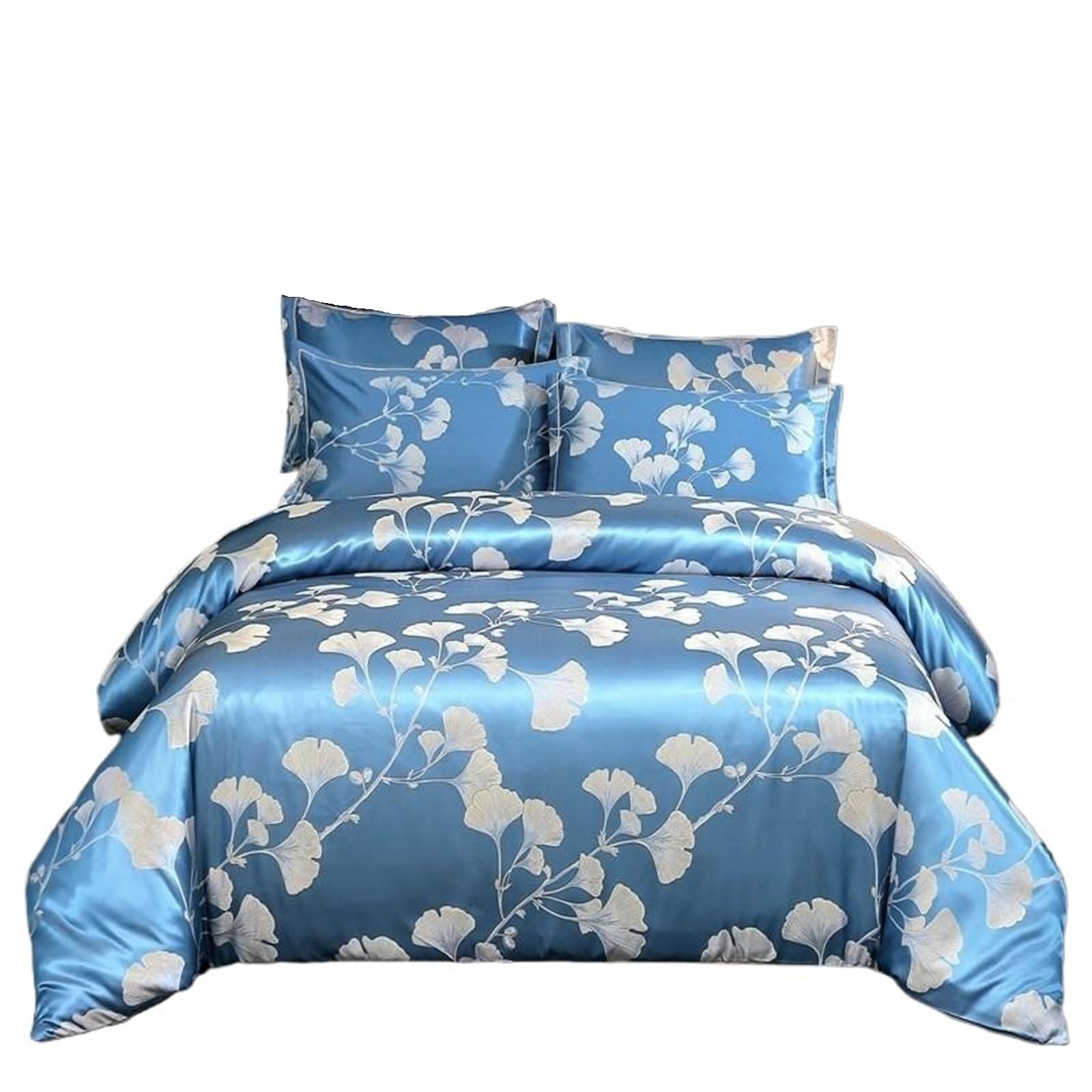 UALXPAO silk bedding Double Queen Satin Duvet Cover 4Pcs Silk Like Bedding Comforter with Zipper 1Bed Sheet 2Pillowcases(Color 3,Double 200X200cm4Pcs)